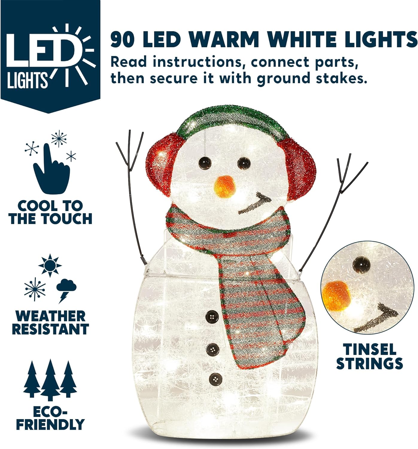 SYNCFUN 3 Pcs Snowman Family Yard Light Christmas Outdoor Decorations,2D 90 Pre-Lit LED Snowman Christmas Decorations,Christmas Yard Light with Stakes Holiday Decor