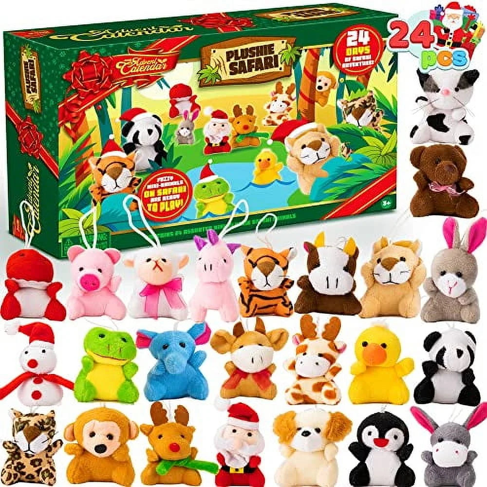 Syncfun 2024 Christmas Advent Calendar for Kids, 24 Days Countdown Advent Calendar Toys with 24 Different Plush Animals Toys For Girls, Kids Party Favors, Keychain, Xmas Gift