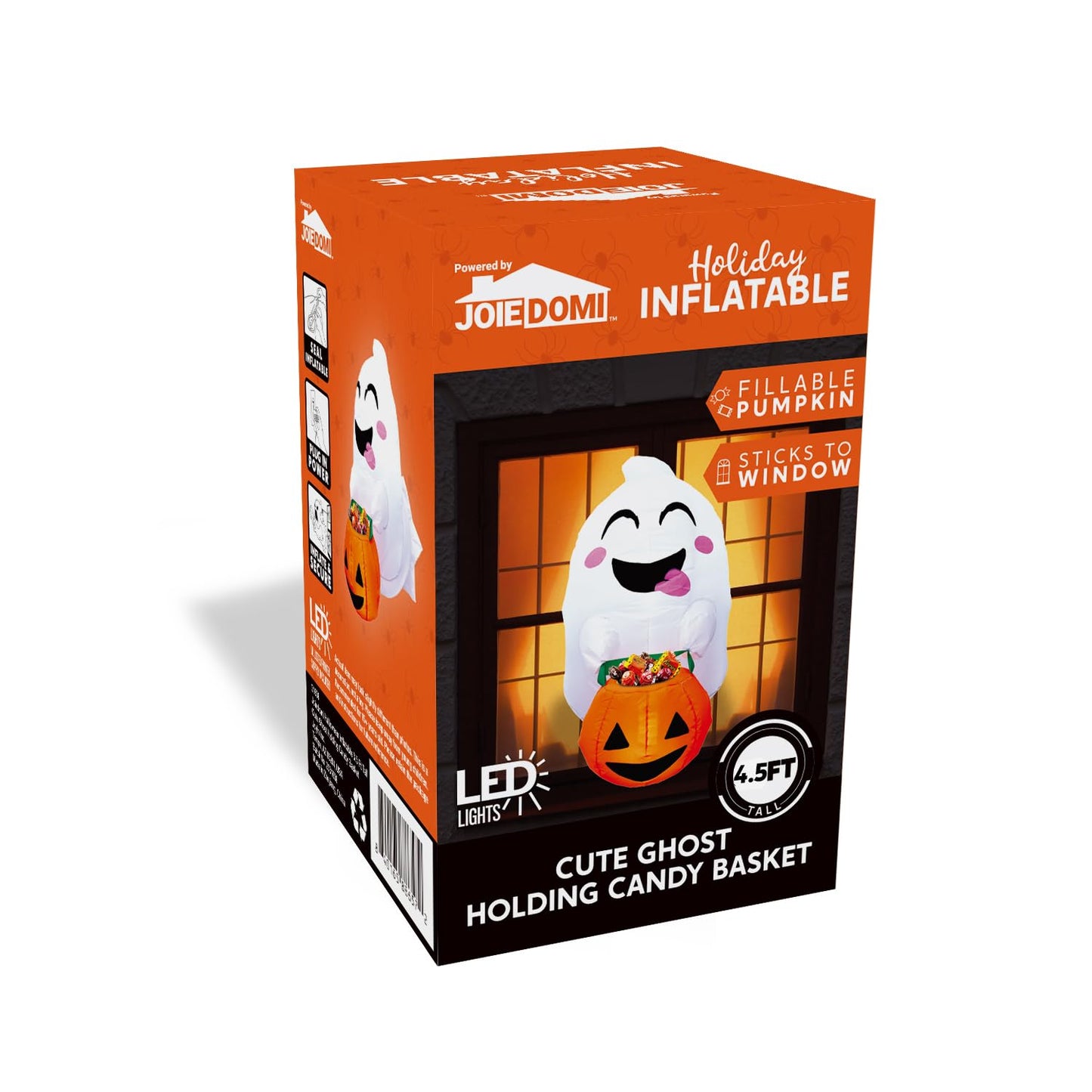 SYNCFUN 4.5 FT Halloween Inflatable Outdoor Cute Flying Ghost with Pumpkin Candy Basket Broke Out from Window with Built-in LED Blow Up Inflatable for Window Decoration Yard