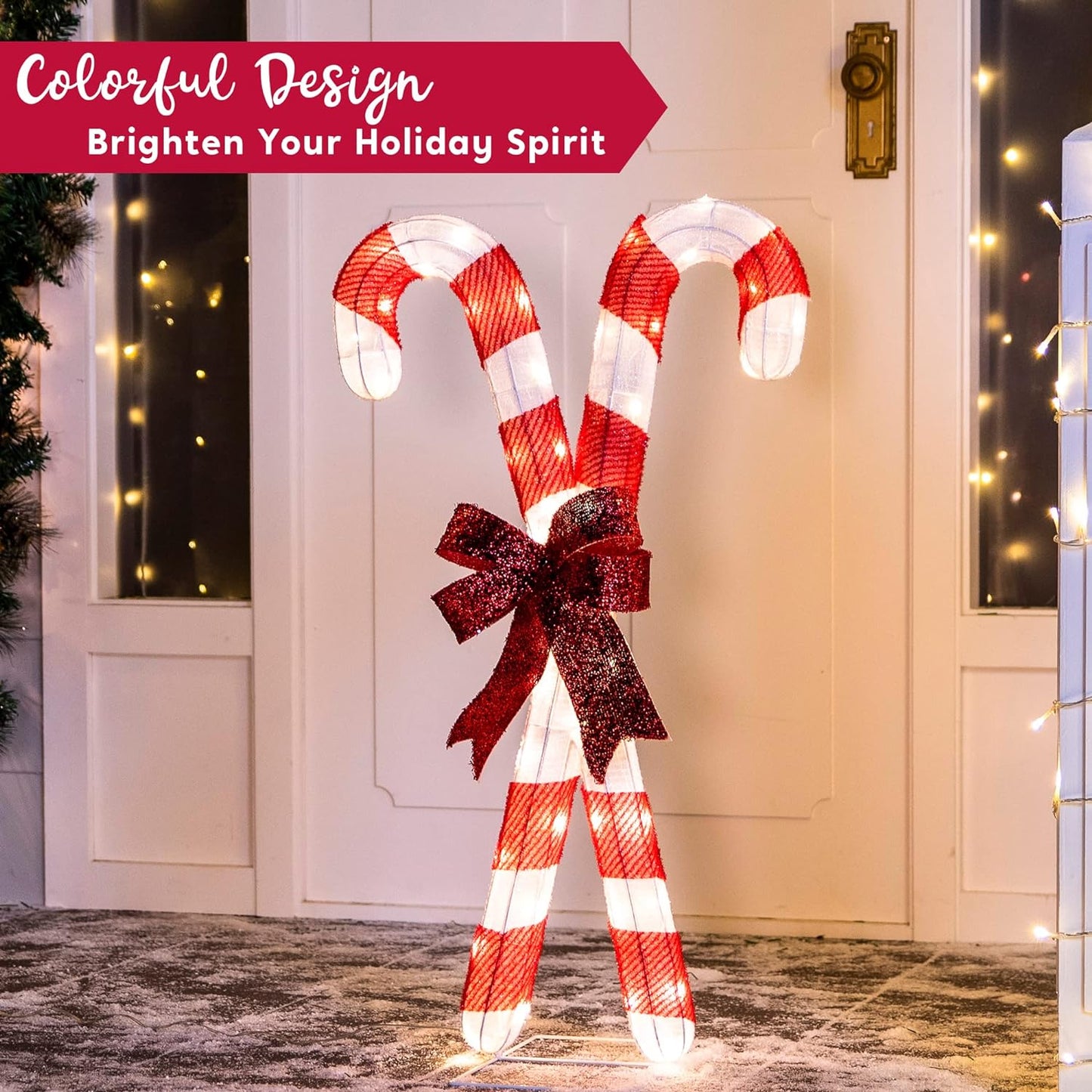 Joyfy 2.8 FT Candy Cane Yard Light Christmas Outdoor Decorations,50 Pre-Lit LED Christmas Decorations,Christmas Yard Light with Stakes Decorations Outdoor Holiday Decor