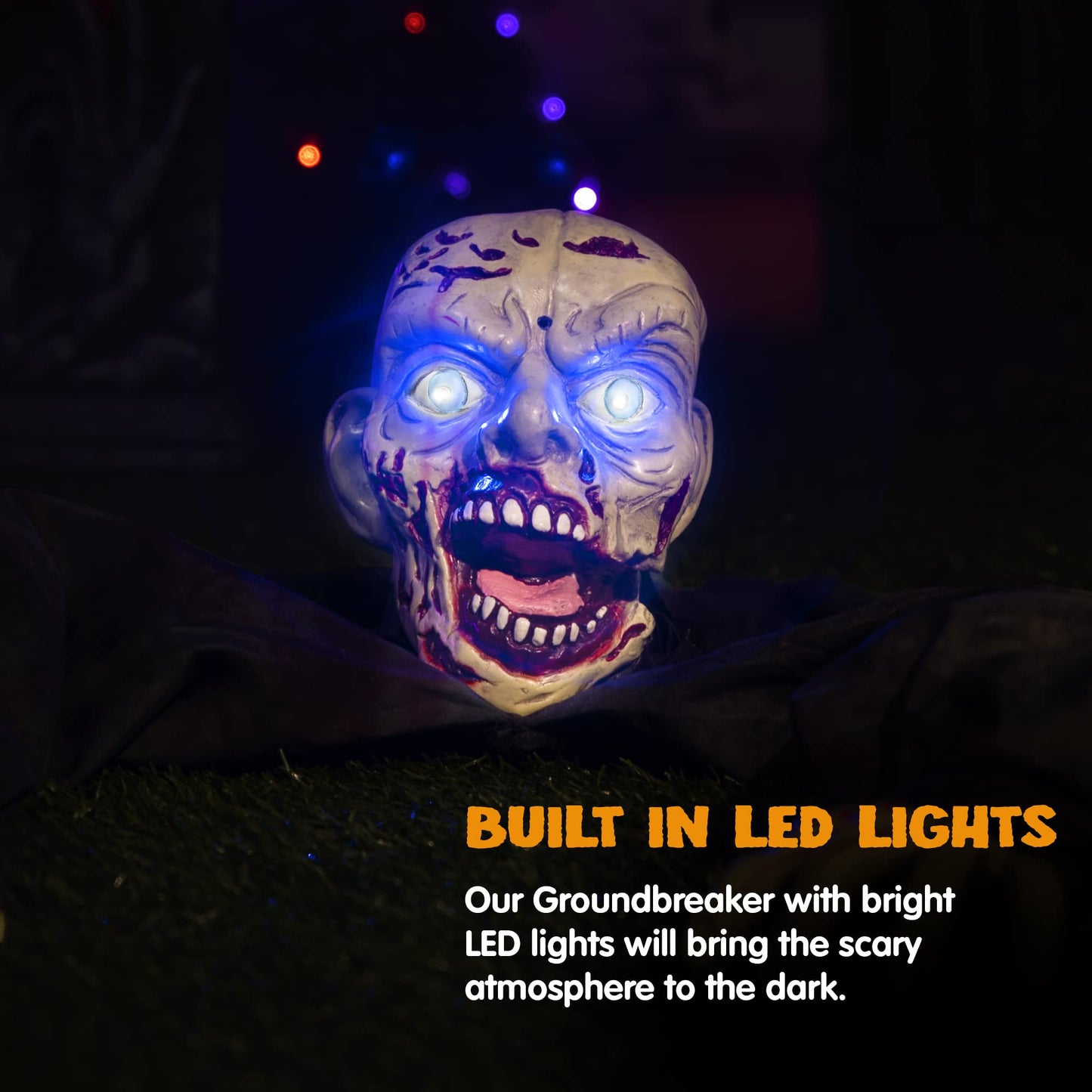 Joyfy Halloween Groundbreaker Animated Halloween Decorations Zombie with Creepy Sound and Flashing Eyes,Outdoor Scary Halloween Yard Decorations,Haunted House Decorations