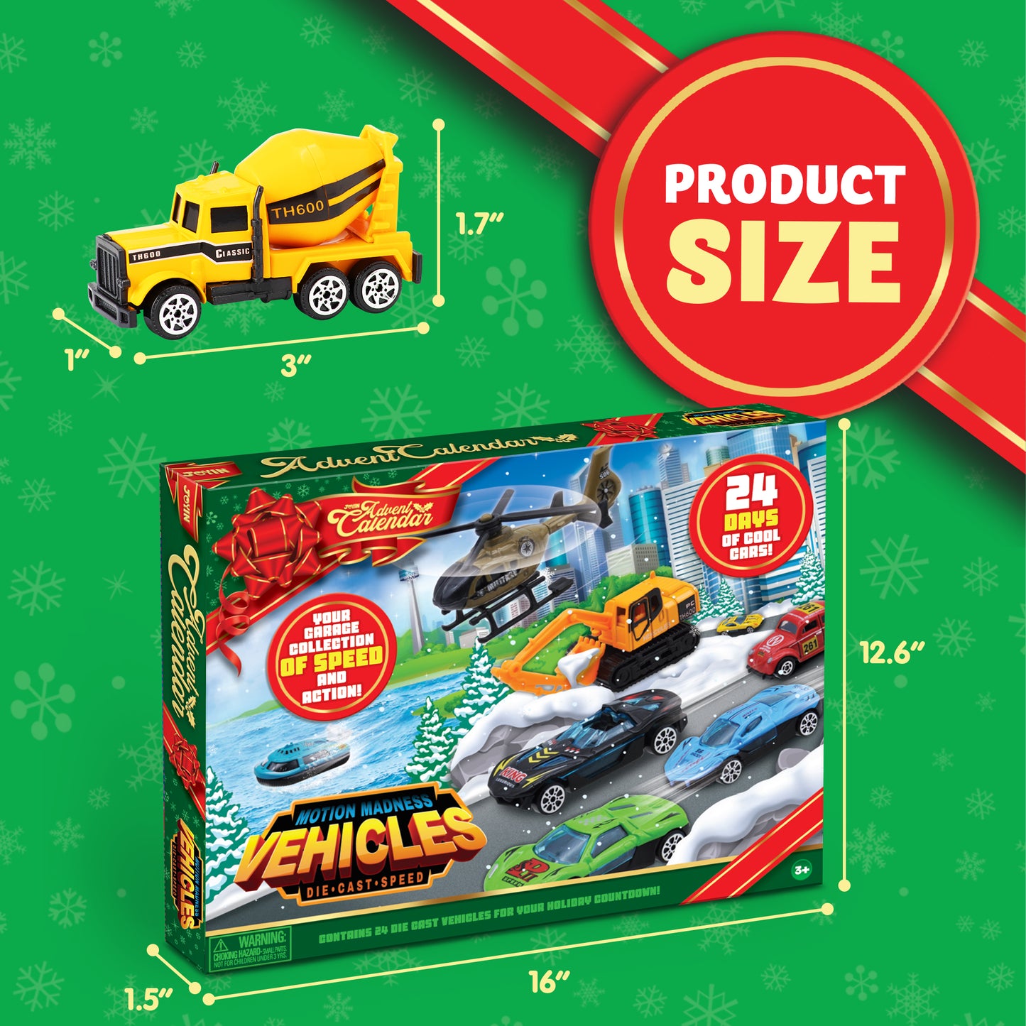 2024 Christmas Advent Calendar, 24 Days Countdown Calendar Diecast Cars Set, Christmas Vehicles Toys for Boys Kids, Classroom Prizes Xmas Gift, Christmas Party Favor Gifts, Advent Calendar Kids