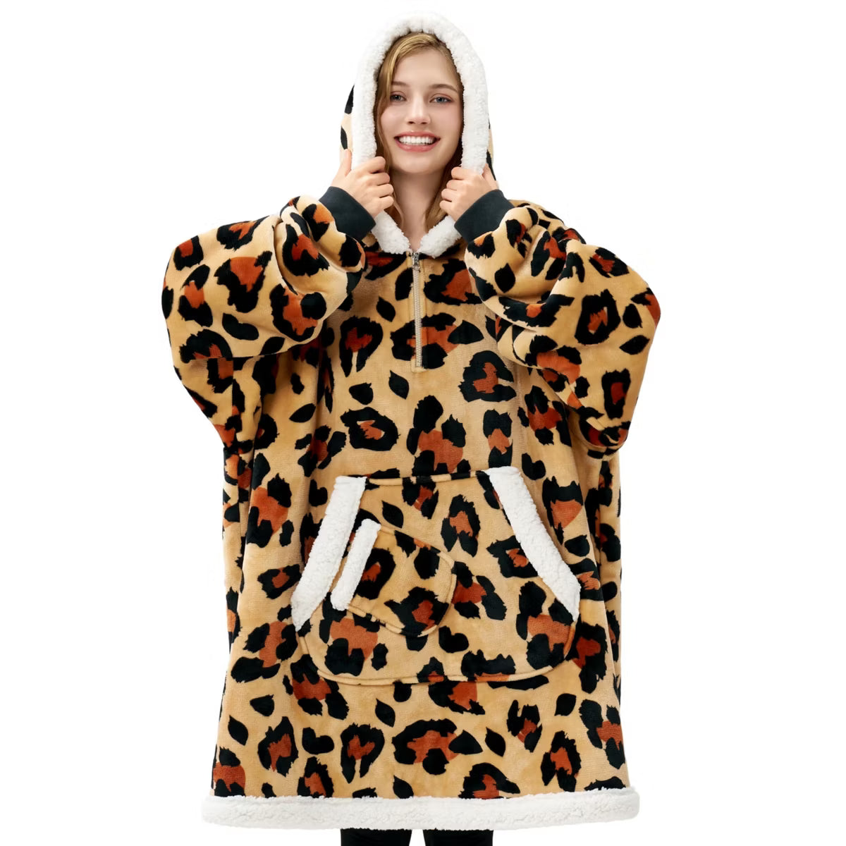 Joyfy Wearable Blanket Hoodie for Adults Gifts for Teen Girls Sister Women Fleece Printed Hooded Blanket Sweatshirt Warm Cozy with Pocket & Sleeves