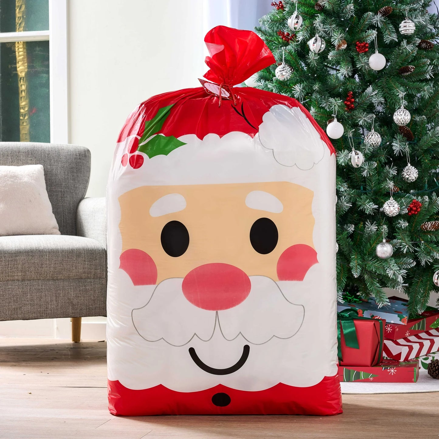 Joyfy Jumbo Christmas Santa Gift Bag Plastic Xmas Gift Wrapping Bag 56”x36” for Gift Giving, Holiday Presents, Giant Gifts Decorations, Festive Surprises