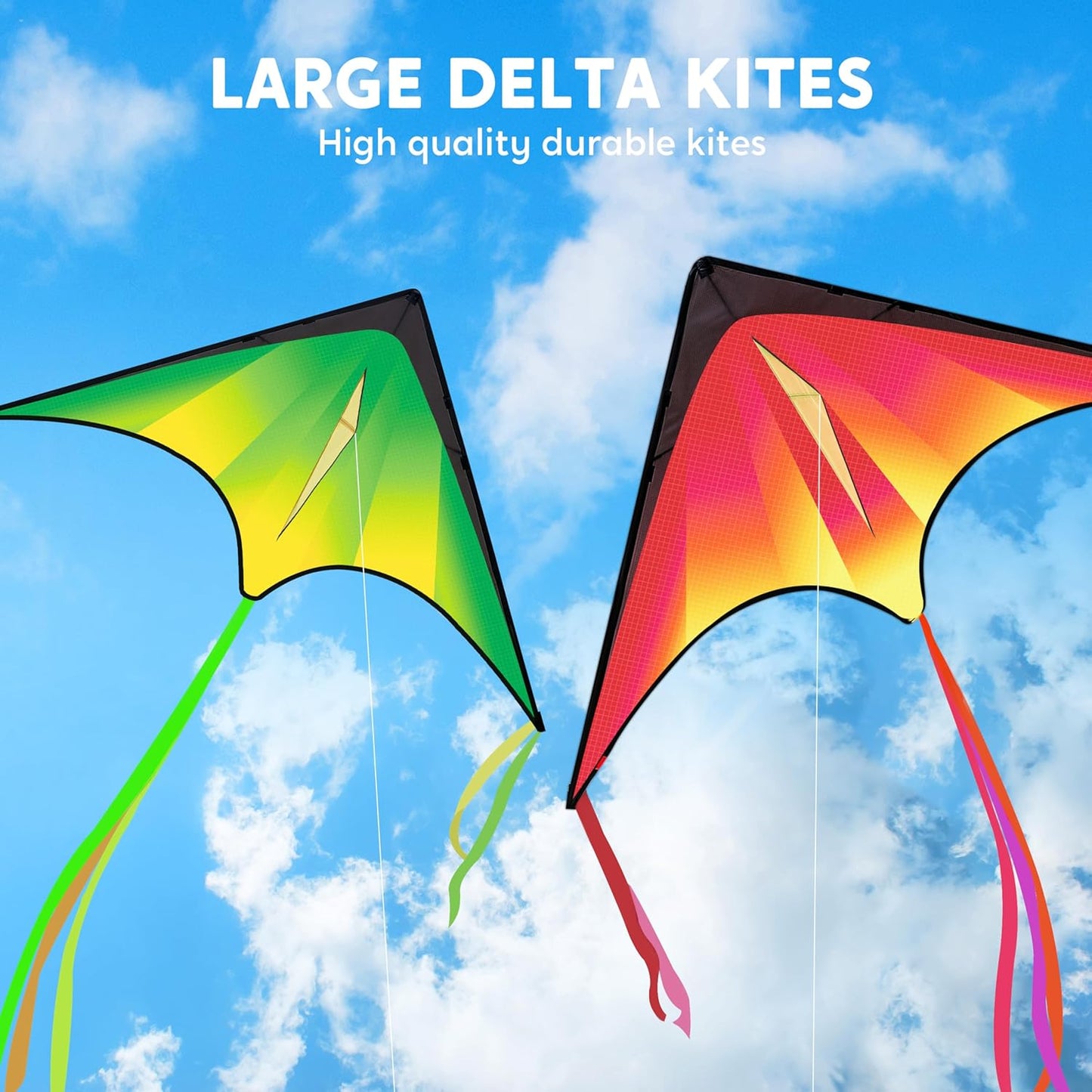 Joyfy 3 Packs Large Delta Kite, Easy to Fly for Kids and Adults with 328ft String, Large Delta Beach Kite for Outdoor Games and Activities