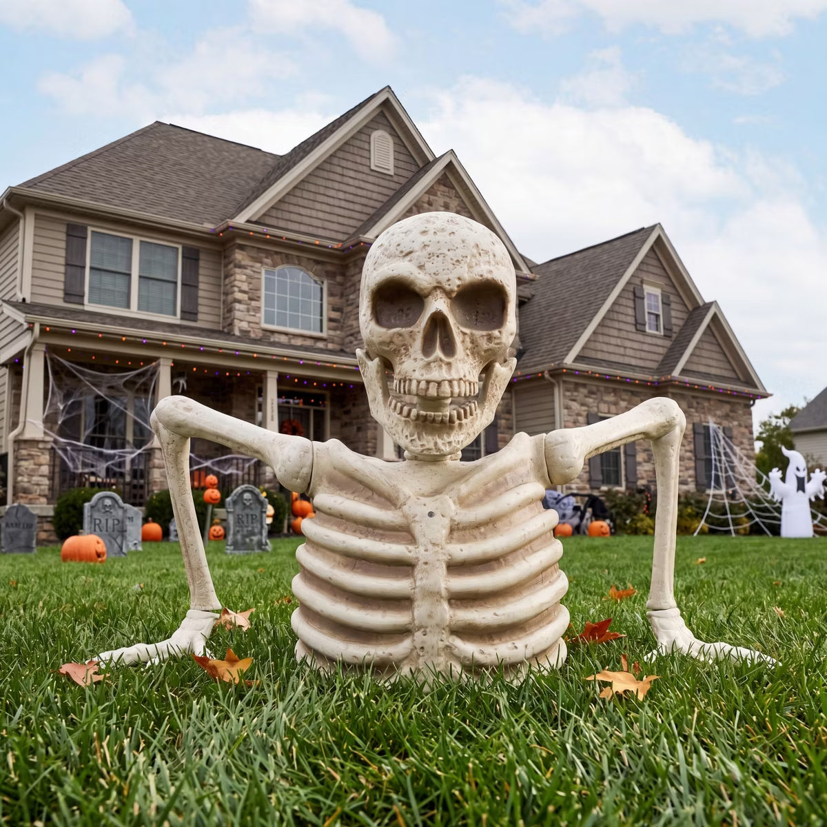 Joyfy 39.6'' Halloween Animatronics Decorations, Giant Groundbreaker Skeleton Props with IR Sensor & Timer for Halloween Outdoor Yard Graveyard Decor