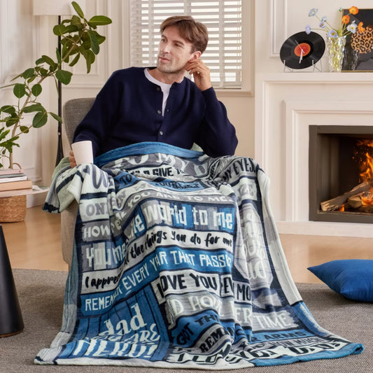 Fathers Day Blanket Dad Birthday Gift Soft Flannel Dad Blanket from Daughter Son for Fathers Day Anniversary Christmas 50" x 60"Gray