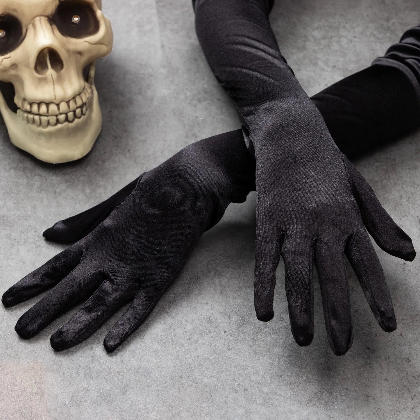 Syncfun Black Long Satin Gloves for Women, Silk Stretch Gloves Adults Sizes