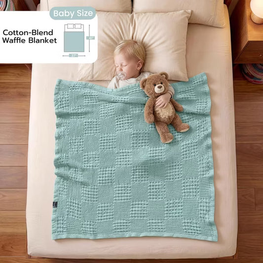 Soft Sage Green Waffle Baby Blanket, Breathable Turkish Cotton of Rayon Derived from Bamboo for Boys and Girls, Luxuries Throw for Bed, Couch and Sofa