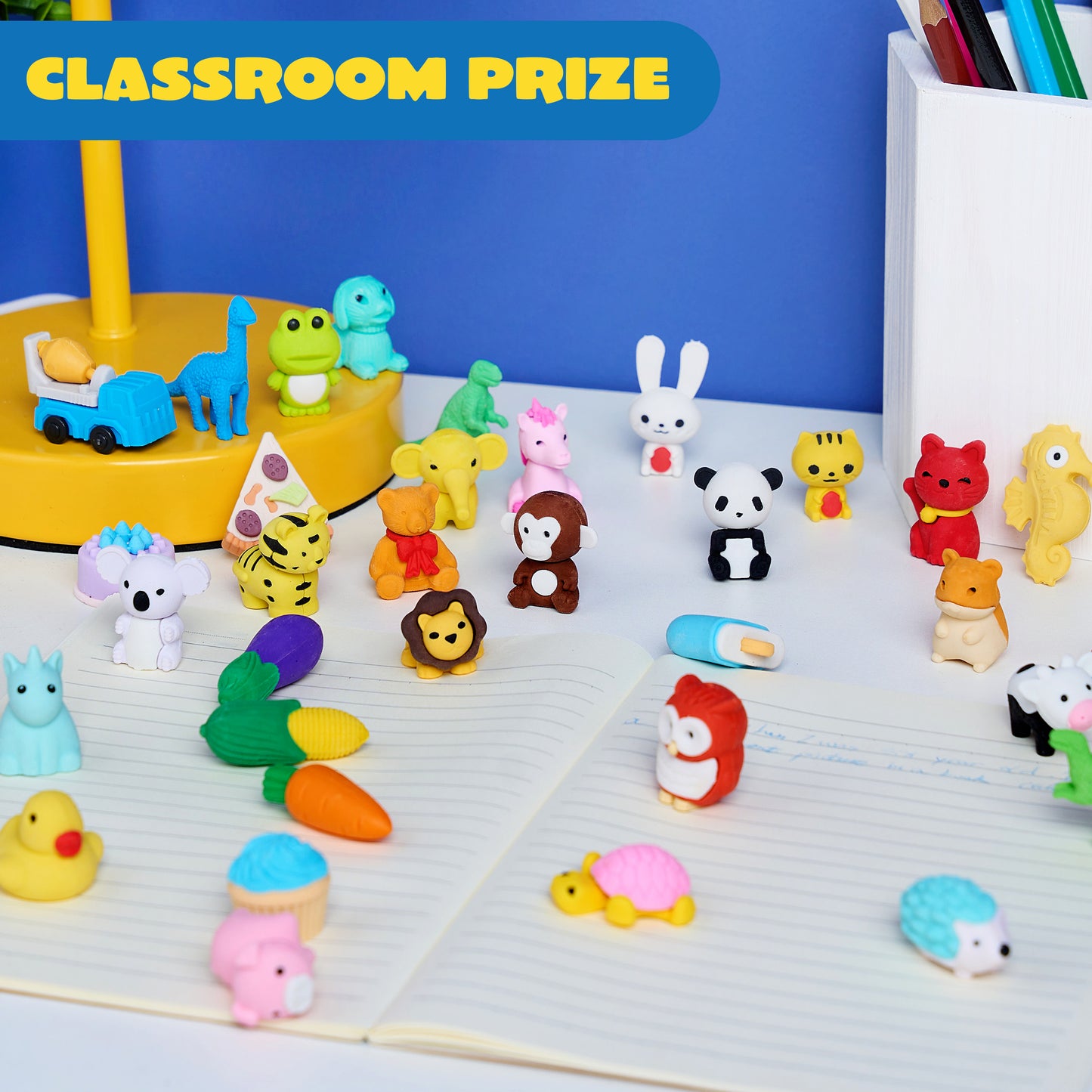 Joyfy 36 Pcs 3D Erasers for Kids, Food & Animals Erasers Bulk, Fun & Cute Mini Erasers for Pencil, Desk Pets, Classroom Prize, Birthday Party Favors, Treasure Box Toys, Gifts for Boys Girls