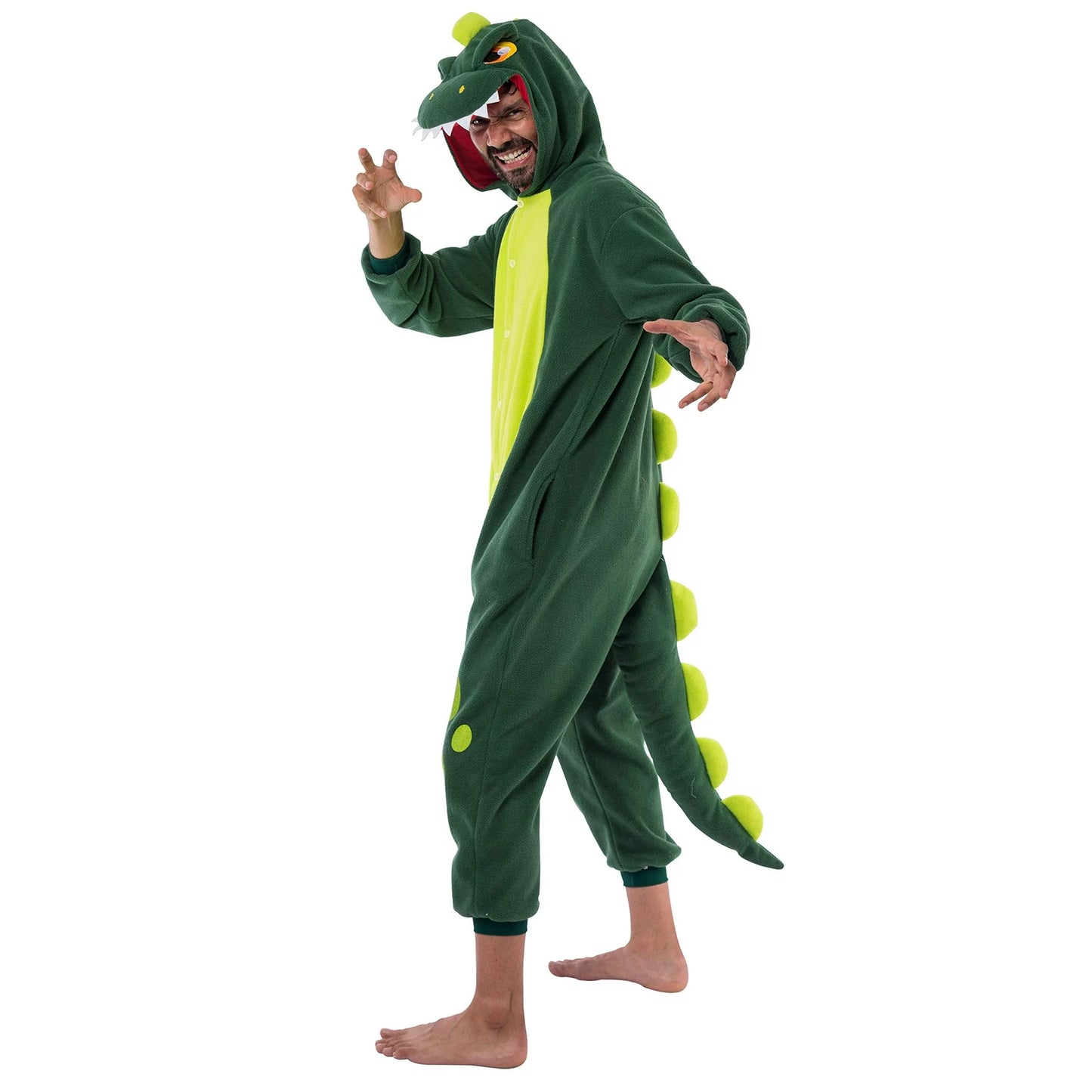 Spooktacular Creations Dinosaur Pajamas Plush for Adult, Halloween Costume for Dress Up Cosplay, Unisex Dinosaur Suit Cute Green-XL