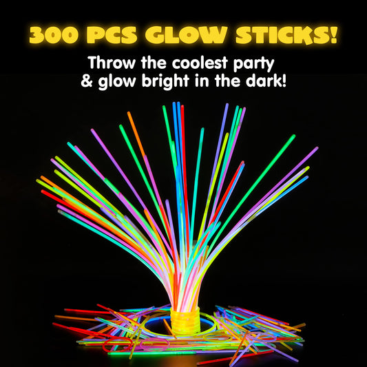 JOYIN Glow Sticks, 100 Pcs Long Glow Necklaces 22 Inches, 200 Pcs 8 Inches Glow Necklaces Bulk with 300 Pcs Connectors, Glow in The Dark Party Supplies, Neon Light Up, Halloween Party Supplie