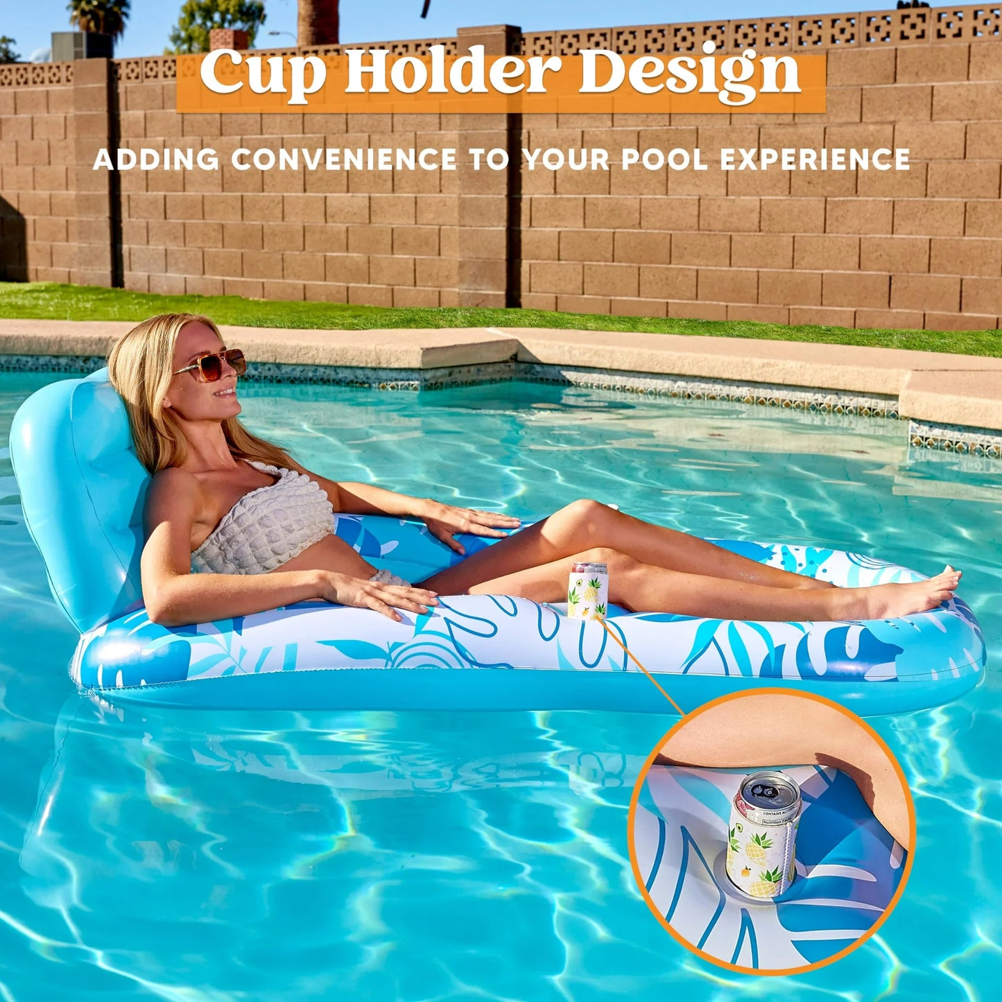 Syncfun Pool Lounge Float Adult, Inflatable Pool Floats Lounger Raft Floaties Water Floating Recliner Chair with Cup Holders Foot Rest Swimming Pool Floaty