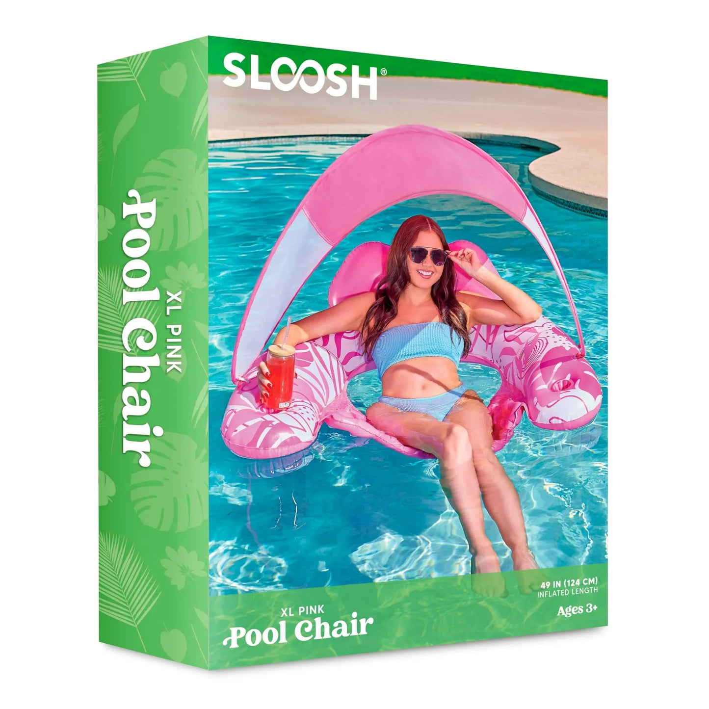 Syncfun Pool Float with Canopy, XL Pink Pool Lounge Chairs with Cup Holders, Floating Pool Chair for Adults, Inflatable Pool Floatie with Headrest for Summer Pool Party