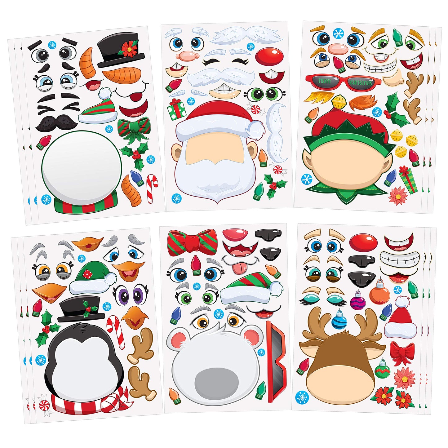Joyfy 24 Pcs Christmas Make-a-Face Sticker Sheets for Kids, Make Your Own Christmas Elf, Santa, Snowman, Penguin and Polar Bear for Kids Party Favors Craft Kits