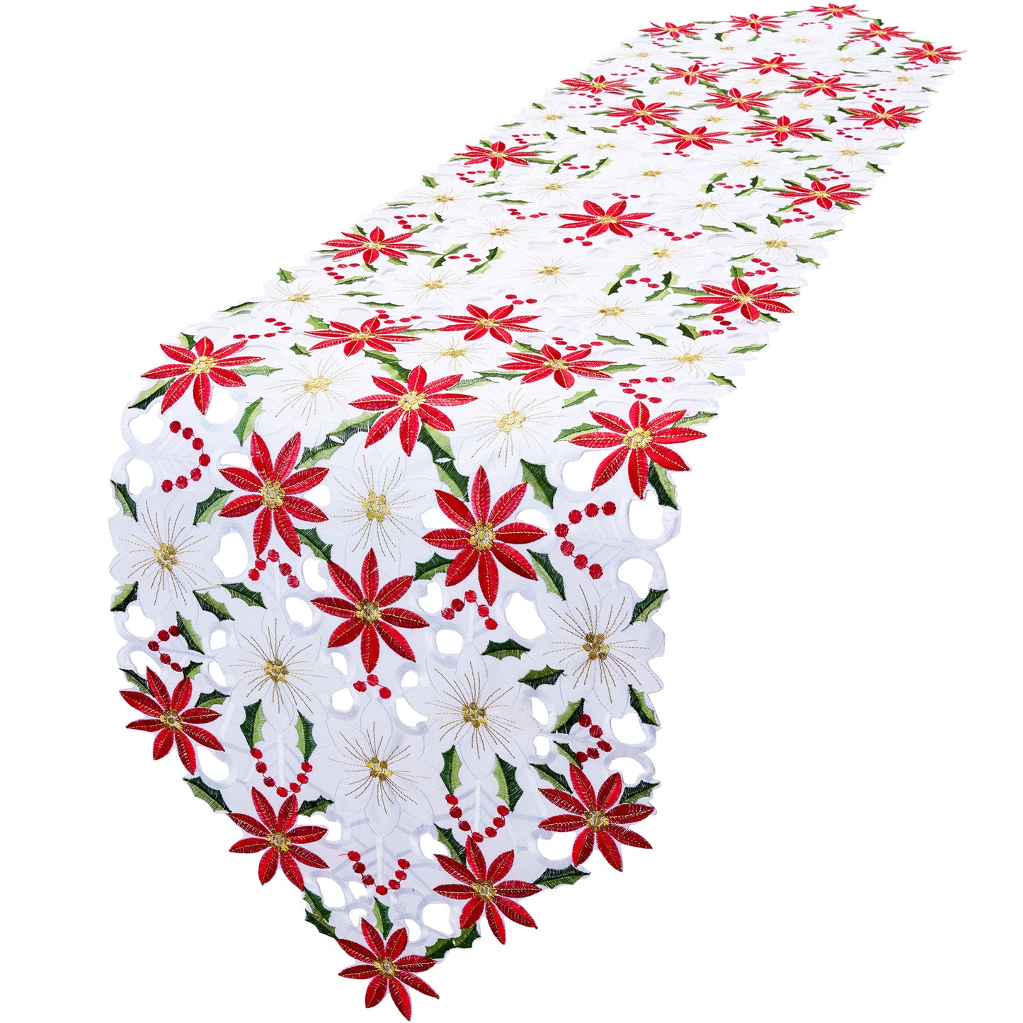 SYNCFUN Holly Leaf Embroidered Table Runner