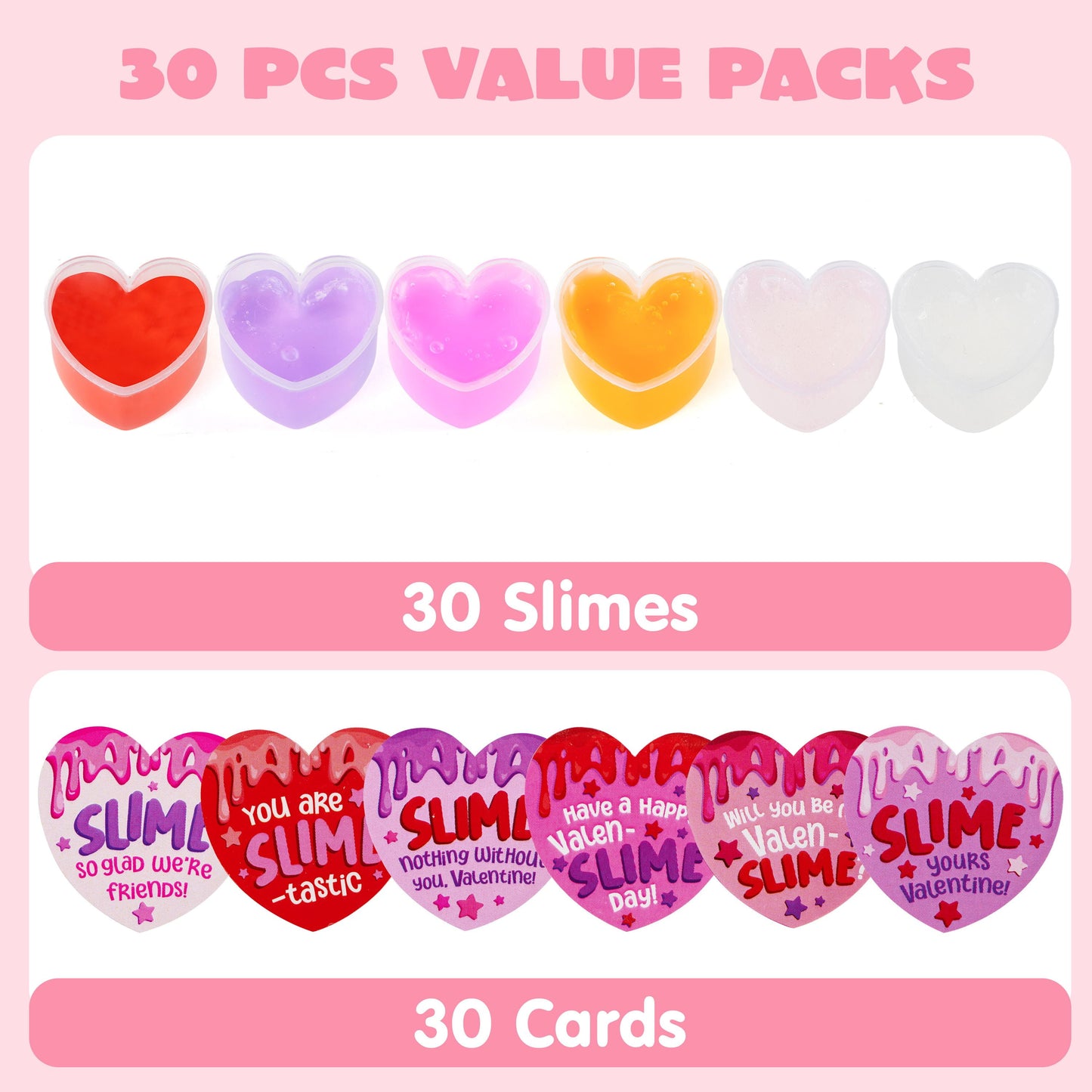30 Pack Valentines' Day Slime, Heart Shape Slime Stress, Colorful Relief Fidget Toy for Kids Valentines Day Party Favors, Valentines Exchange Gifts, Valentines Classroom Prizes
