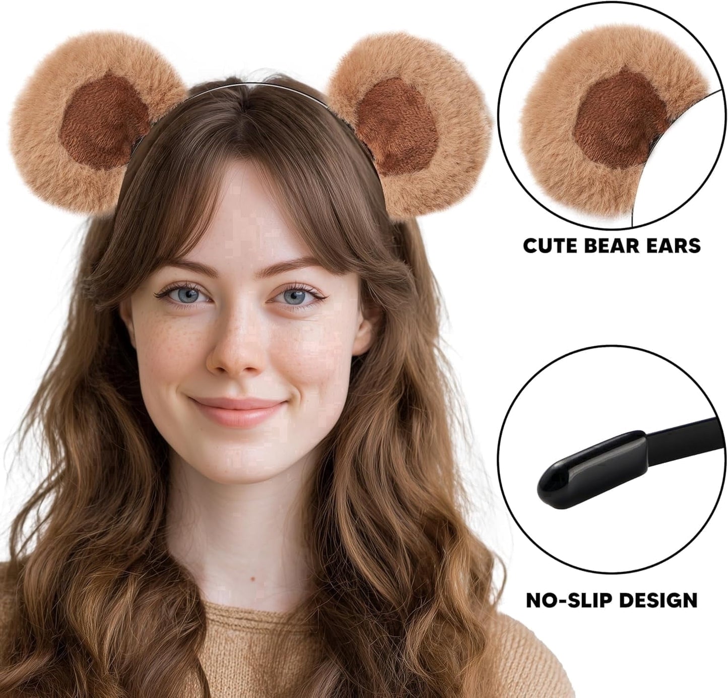 Joyfy Bear Ear Headband for Adults, Brown Movable Headwears, Halloween Bear Costume Accessories for Cosplay Party