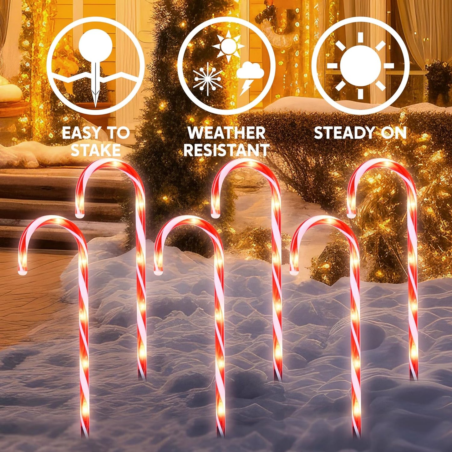 Joyfy 12 Pcs Christmas Candy Cane Lights Outdoor Pathway Lights Christmas Decorations Outdoor,23" Light Up Candy Canes Outdoor Xmas Lights for Outside Porch Yard