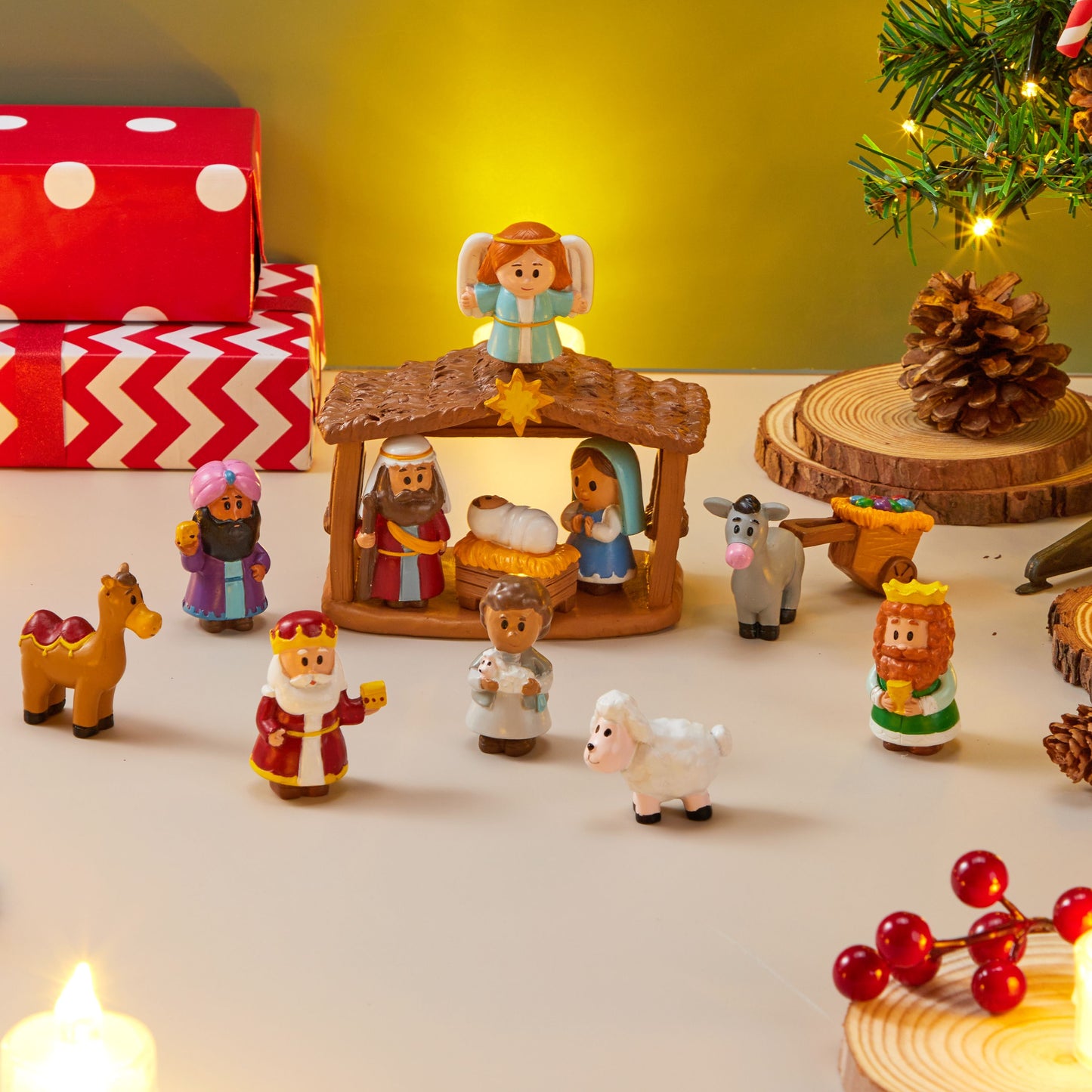 Joyfy 14 Pcs Little Nativity Playset Christmas Nativity Scene Holiday Family Gift Reenact Miniature Toys Manger Scene for Kids Xmas Decorations