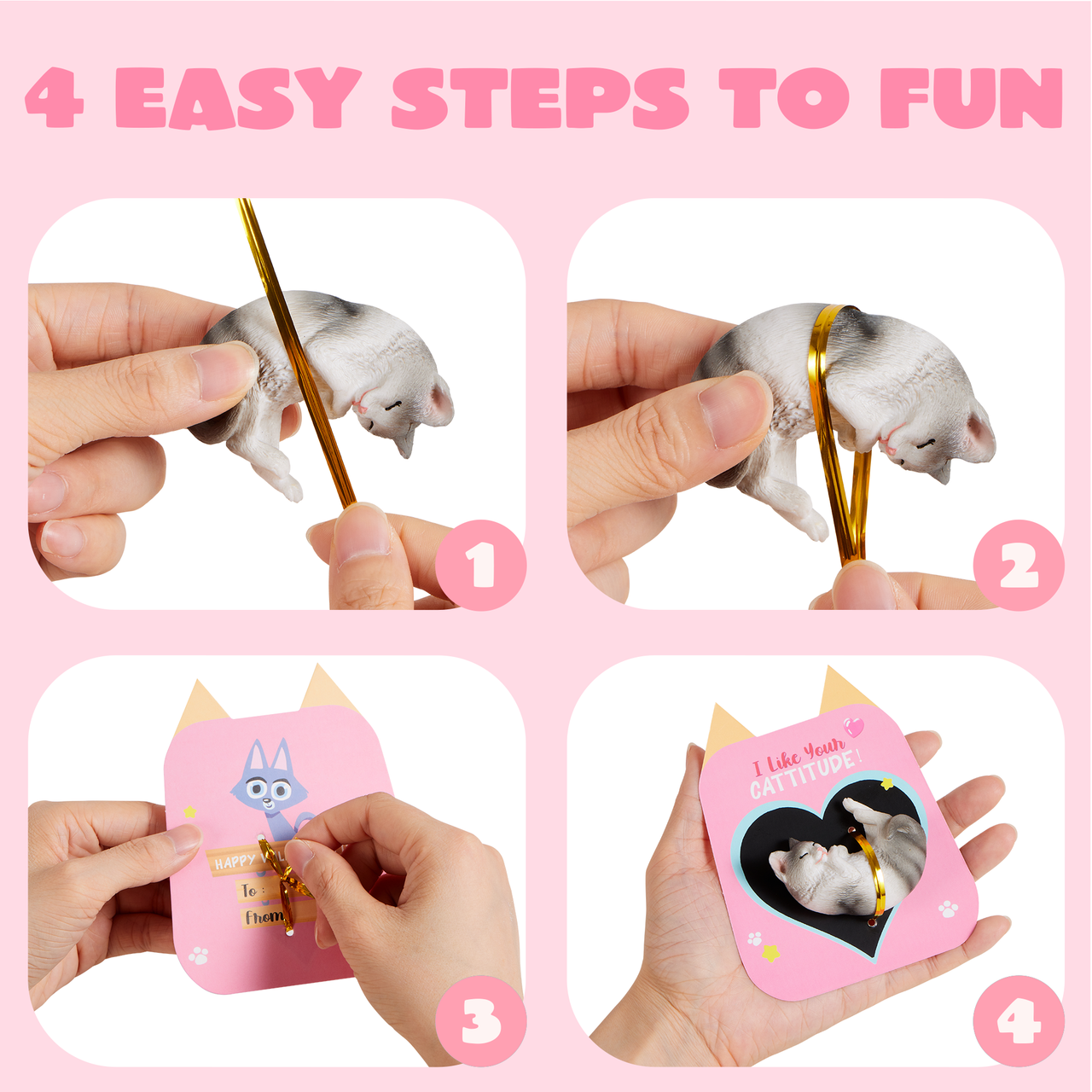 16 Pack Valentines Day Card with Dog and Cat Figure Toys for Valentine Kids Party Favor, Classroom Exchange Prizes, Valentine’s Greeting Cards