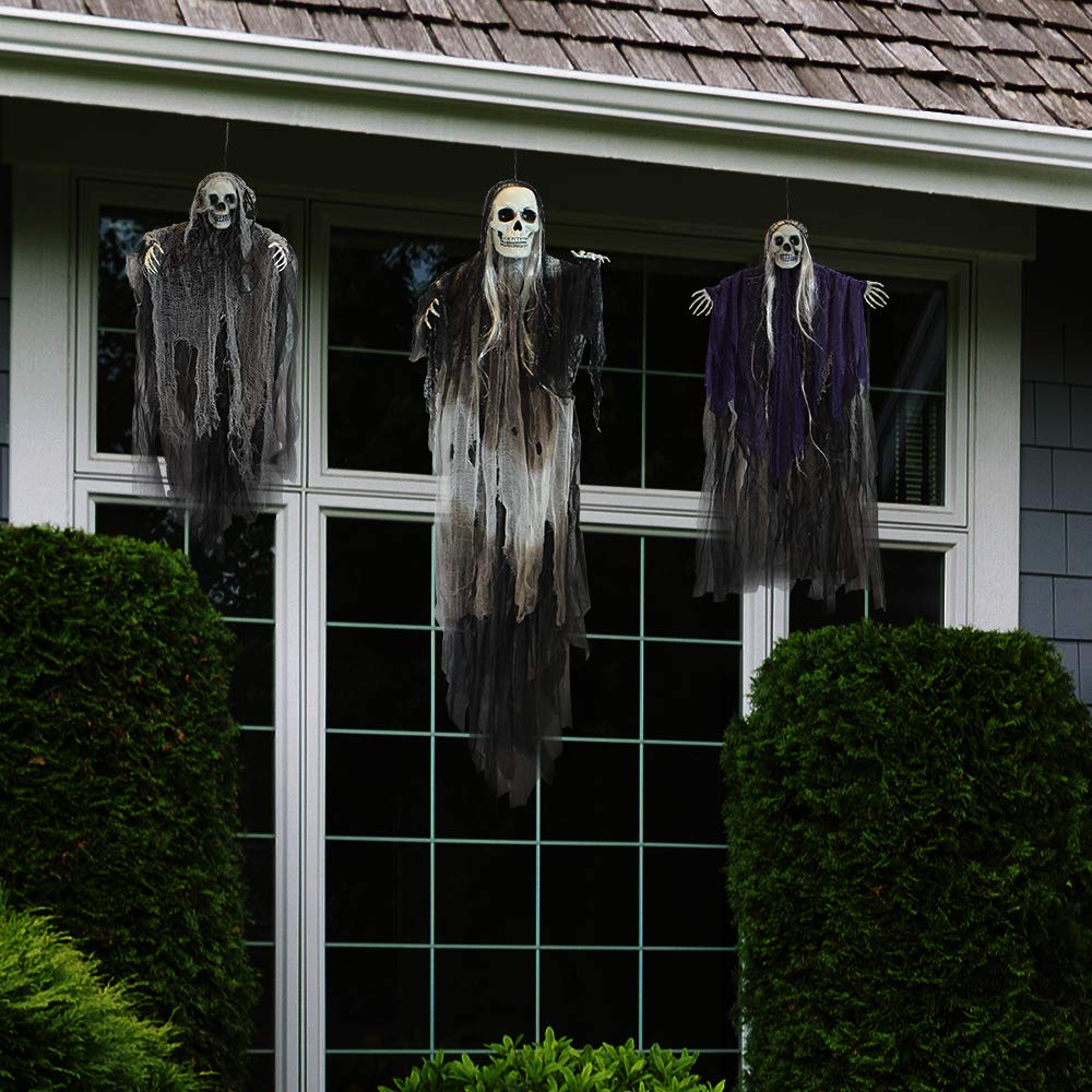 JOYIN 3 Pack Hanging Halloween Skeleton Ghosts Decorations,Grim Reapers for Best Halloween Outdoor Decorations