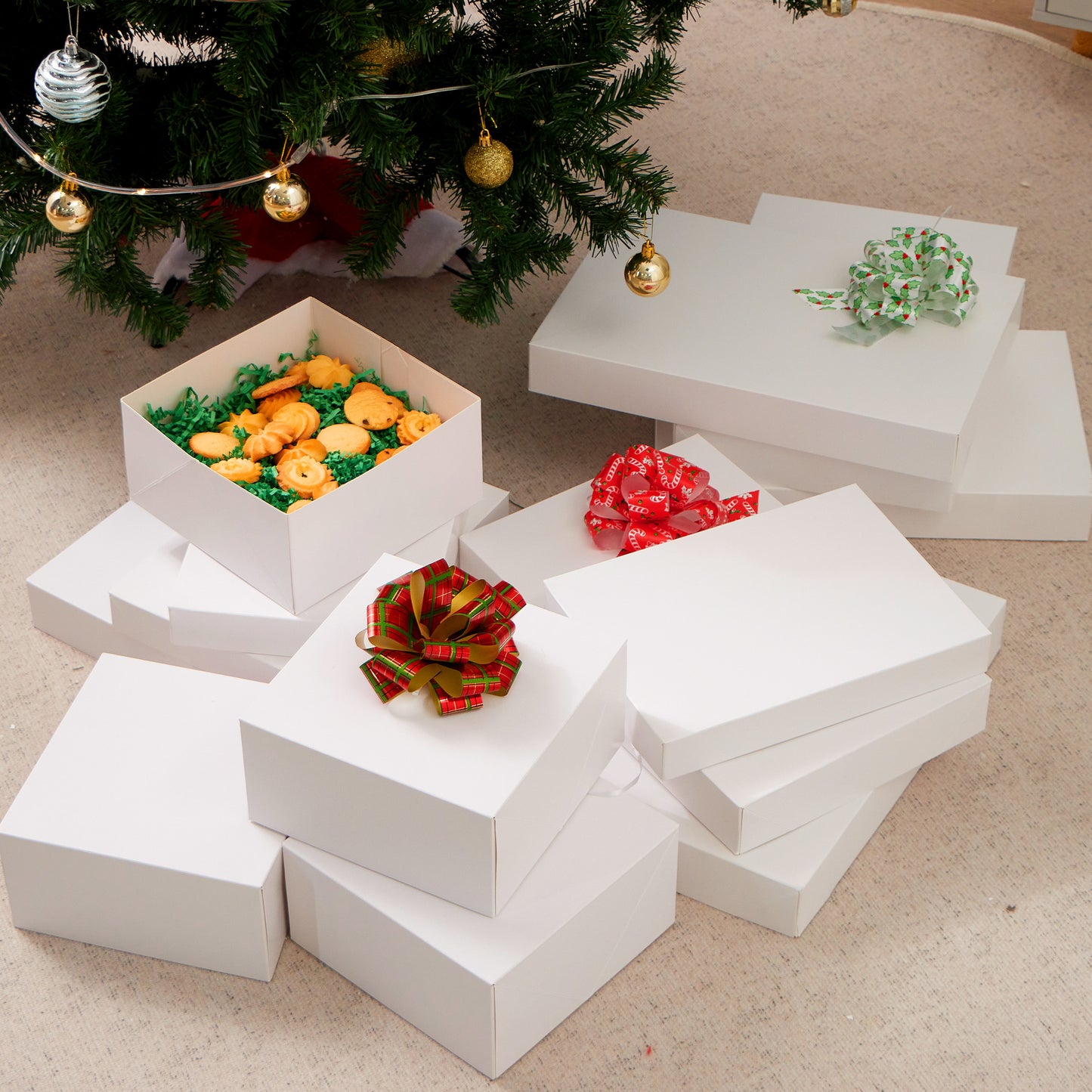 Joyfy 12 Pcs White Kraft Cardboard Boxes Gift Wrap for Christmas Holiday, Festive Xmas Wrapping Shirt and Lingerie Cupcake DIY Boxes