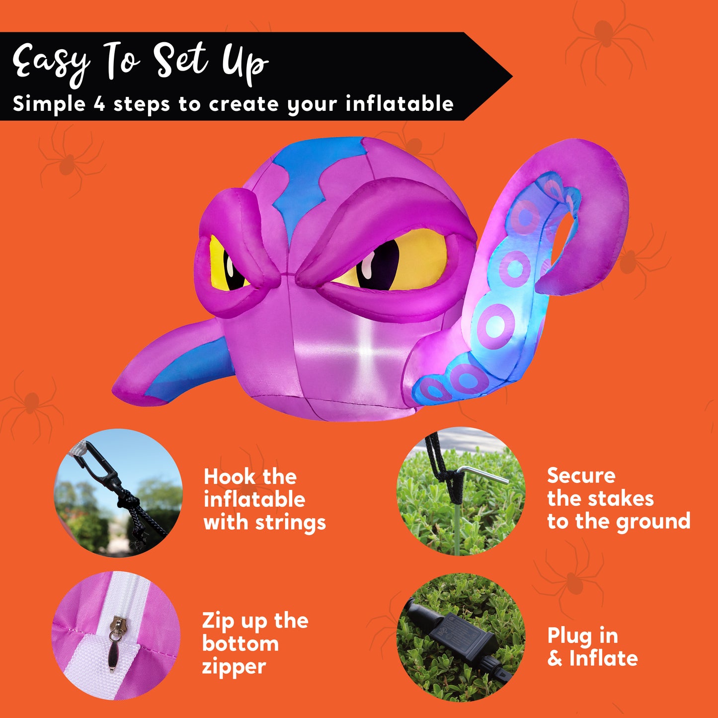 Syncfun 4 FT Halloween Inflatable Purple Octupos Head with Tentacles Broke Out from Window with Built-in LED Blow Up Inflatable for Window Decoration Yard Garden Lawn Decor