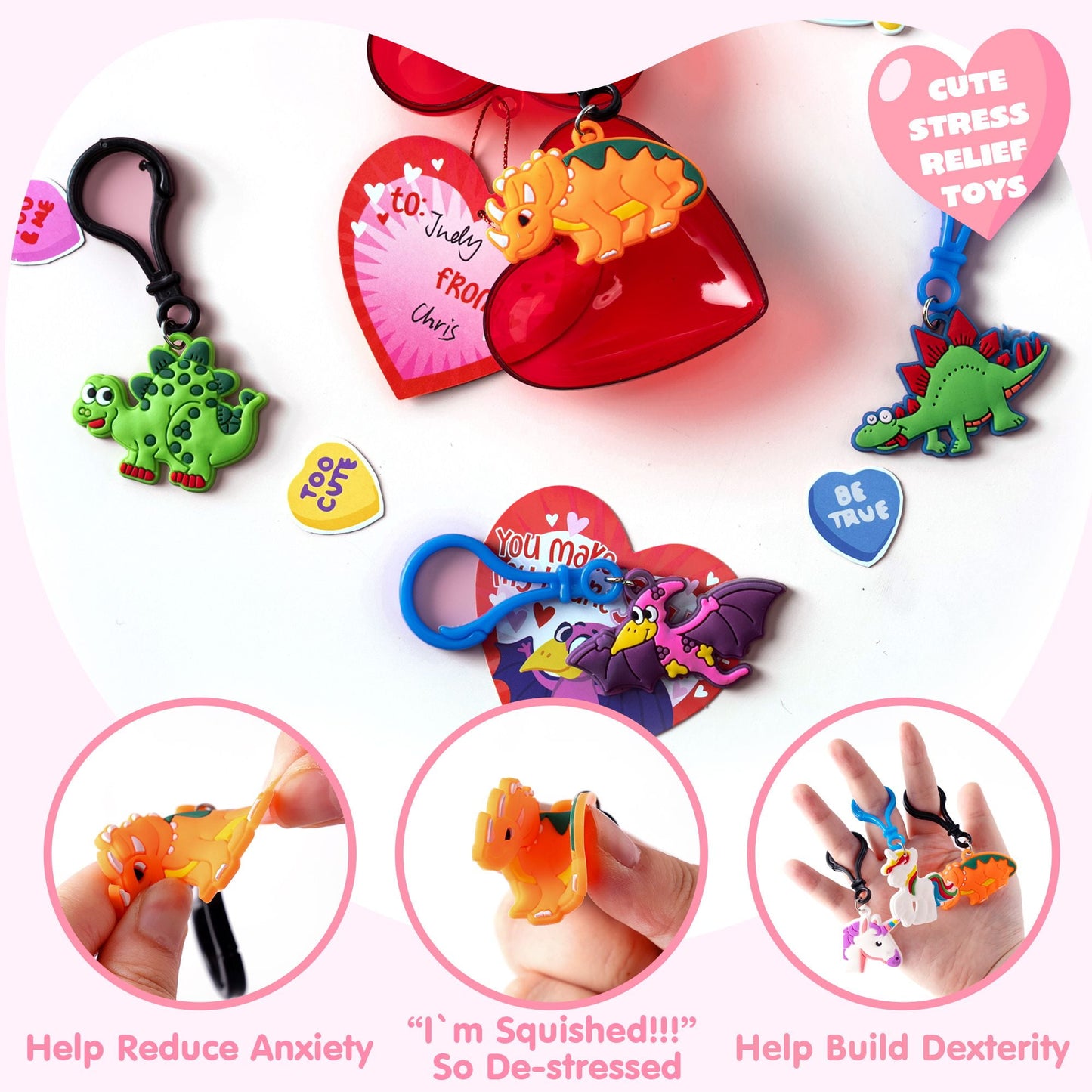 Pack of 28, Valentine's Day Unicorns and Dinosaurs with Heart Shells, Kids Party Favors