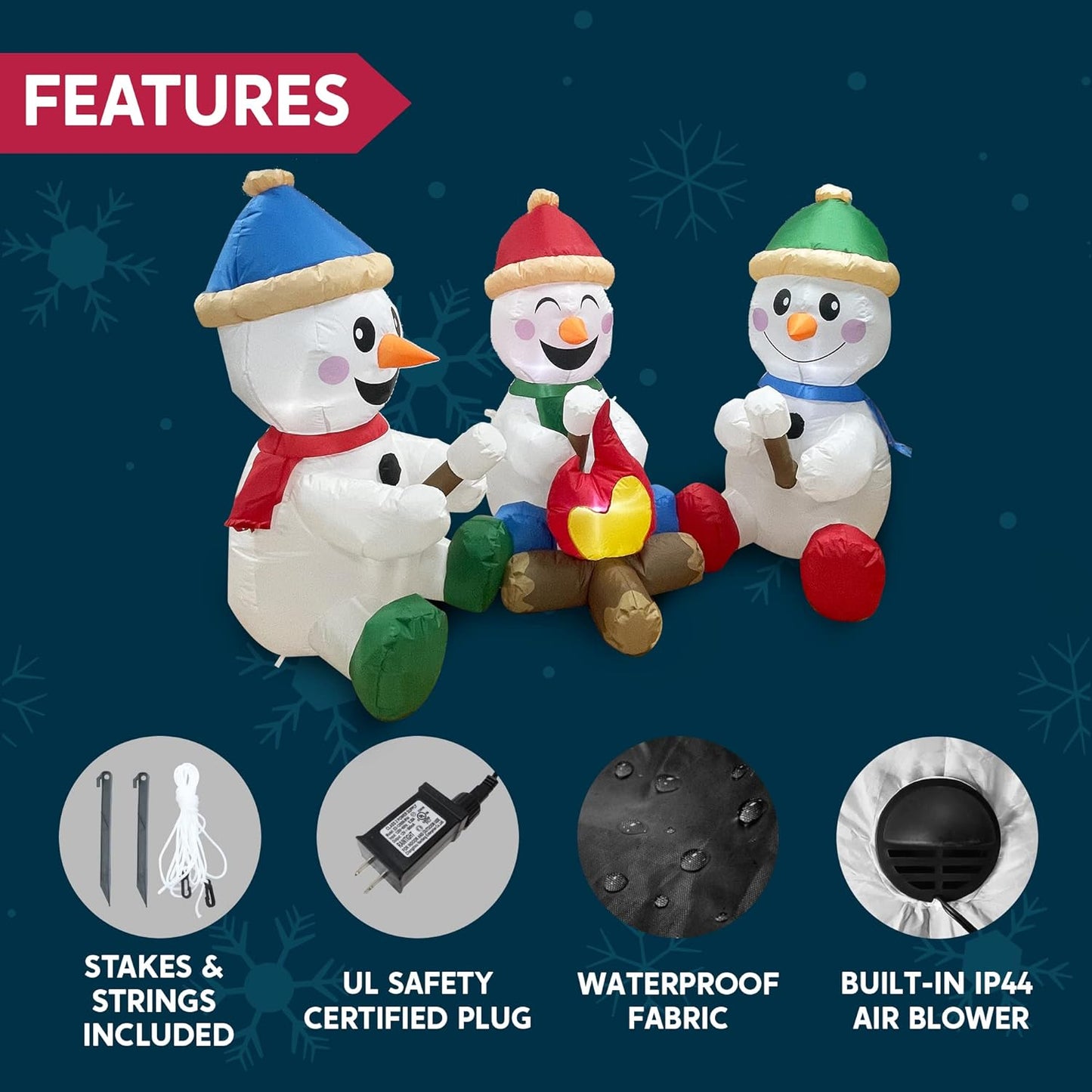 Joyfy 6 FT Christmas Inflatables Snowman Outdoor Decorations,Long Snowman with Campfire Christmas Blow Ups Yard with Built-in LEDs for Holiday Party Garden Lawn Decor