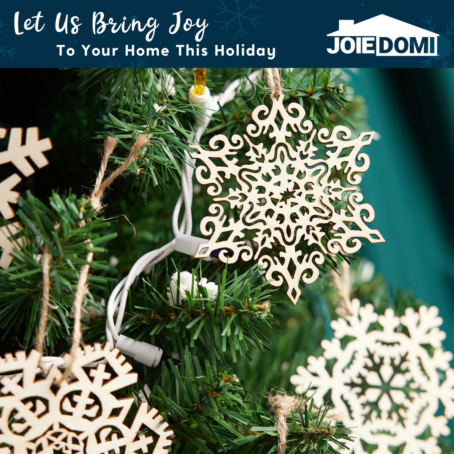 SYNCFUN 60 Pcs Wooden Snowflake Ornaments for Christmas Tree Decoration and Holiday Party Favors