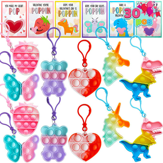 30 pieces, Valentine's Day card with popular fidget keychain toy