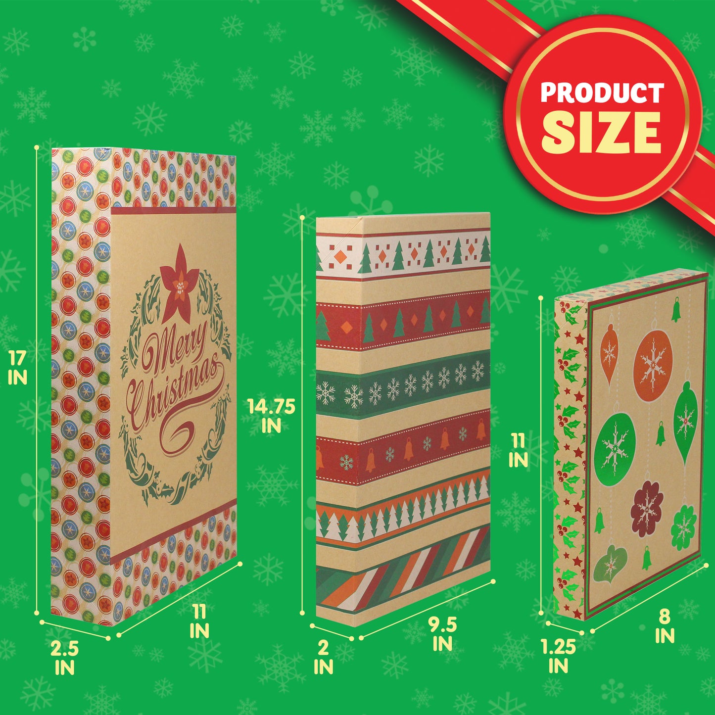 SYNCFUN 12 Pcs Christmas Foil Kraft Gift Boxes with 3 Sizes (Robe, Shirt and Lingerie Boxes) for Xmas Goody Gift Boxes, School Classrooms Party Favors Decoration, Holiday Present Wrap Décor