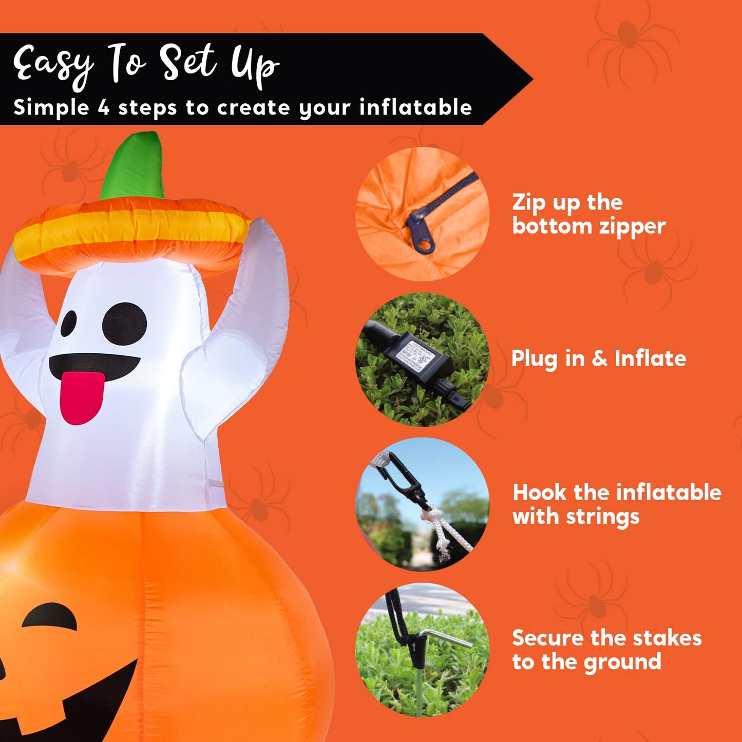 Syncfun 5 FT Halloween Inflatables Light up Pumpkin Ghosts Halloween Inflatables Outdoor Decorations,Blow up Halloween Yard Decorations