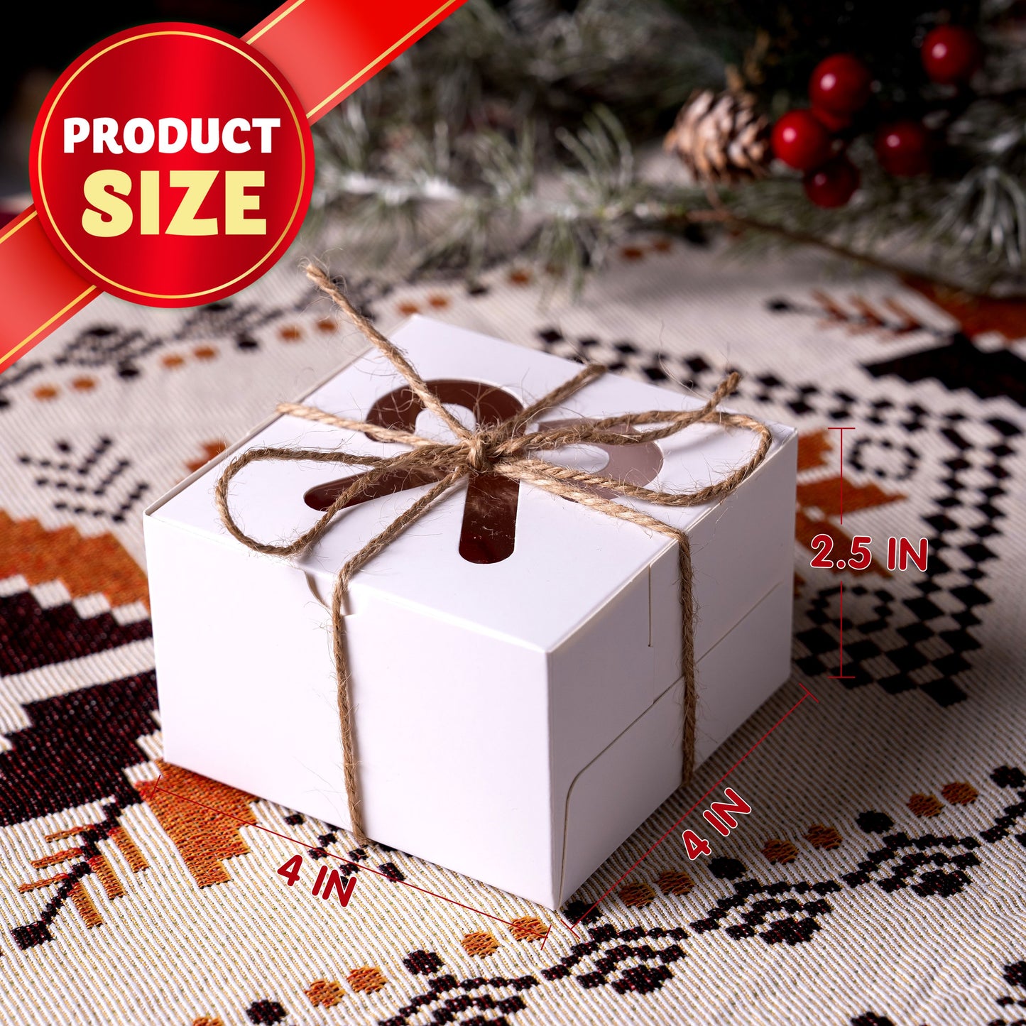 Joyfy 36 Pcs Christmas Cookie Boxes, White Treat Boxes with Window 4" x 4" x 2.5" Bakery Gift Wrapping Box for Xmas Holiday Party Favor Pastries, Cupcakes, Cookies Donuts Gift-Giving