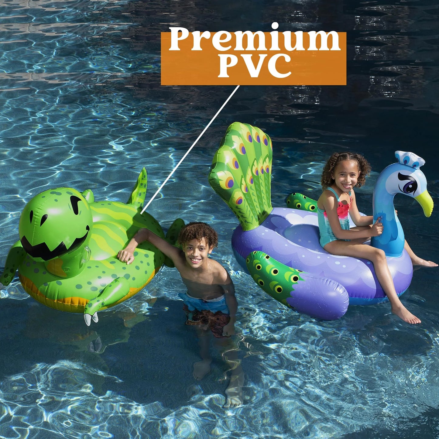 Syncfun 2 Packs Inflatable Dinosaur & Peacock Pool Floats Set, Fun Beach Floaties for Swim Party Toys, Inflatable Island, Summer Pool Raft Lounge Ride On for Adults Kids