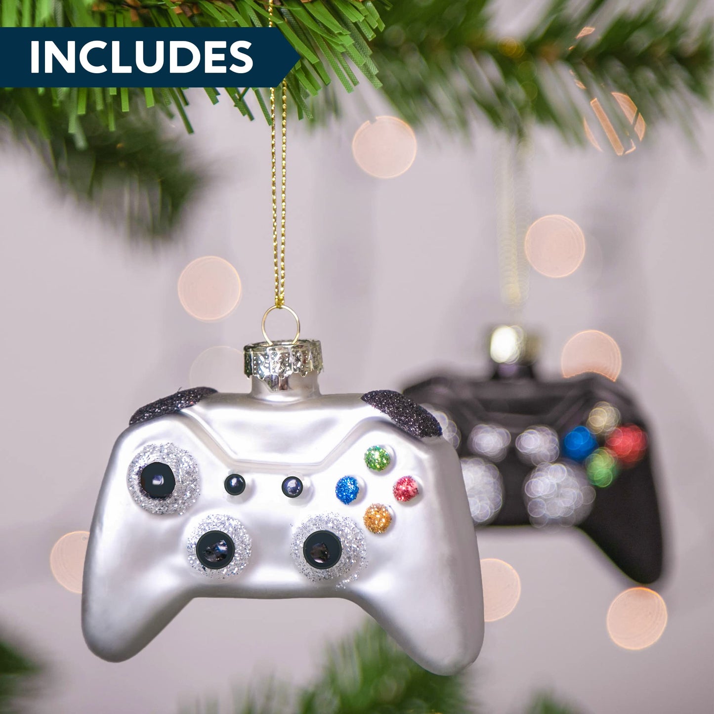 Joyfy 2PCS Glass Christmas Ornament Set,Video Game Ornament for Kids