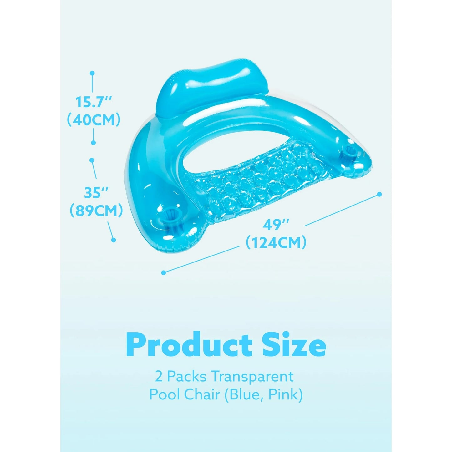 2 Packs Transparent Pool Chair,Blow up Floating Pool Floats Chair (Blue, Pink)