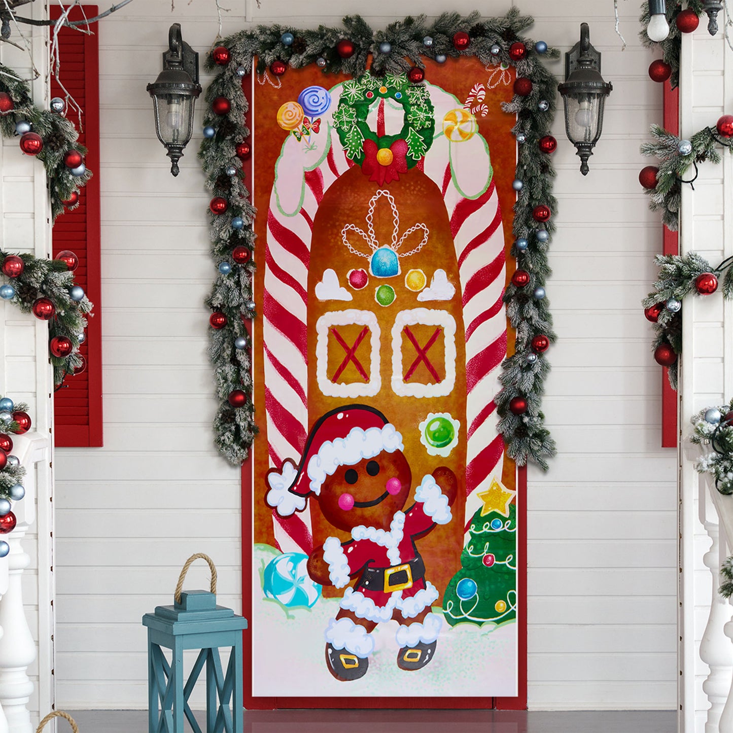 SYNCFUN Christmas Ginger Bread House Window Door Cover Winter Holiday Party Decoration 72X30 Inches