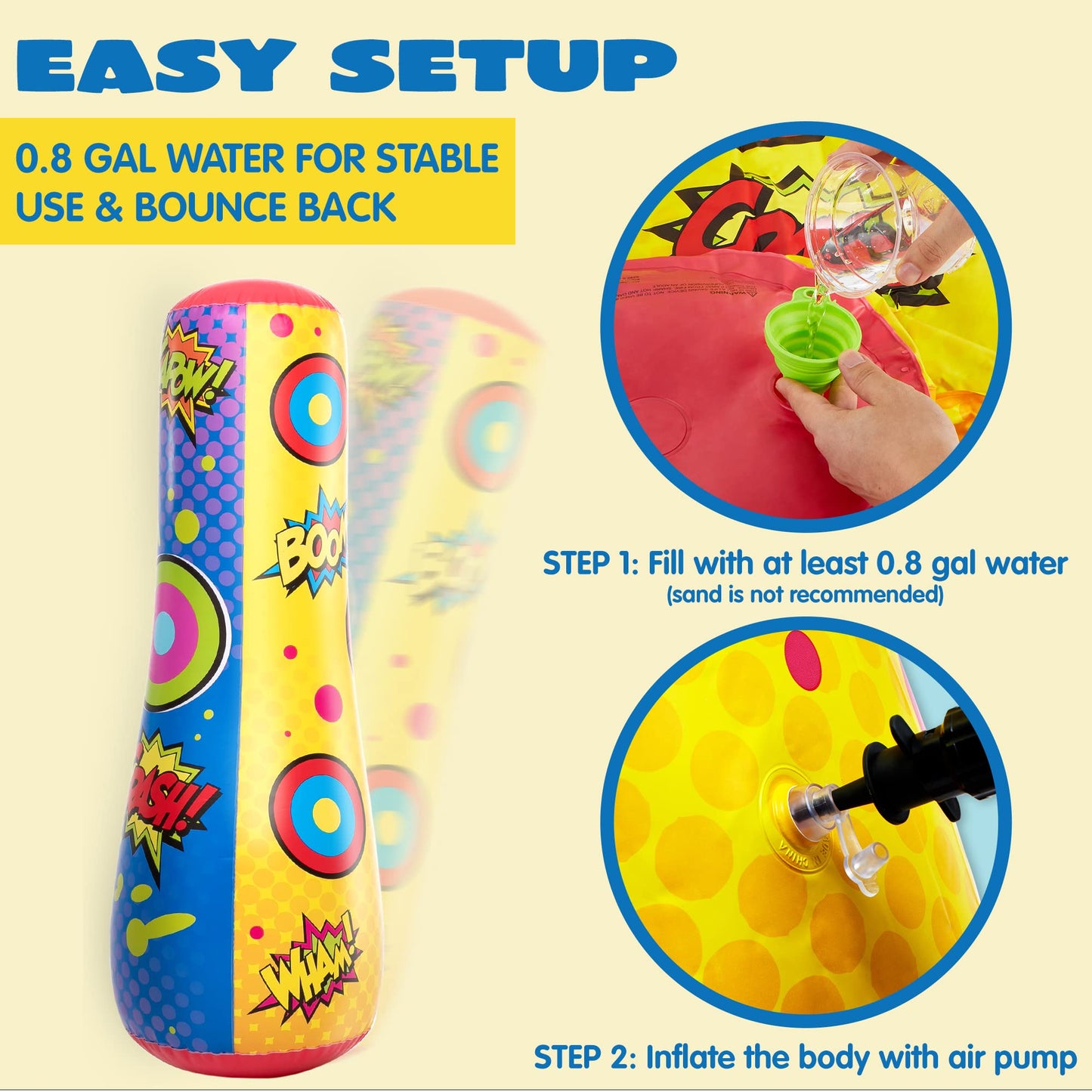 Syncfun Inflatable Punching Bag For Kids,47 Inches Double-sided Bop Bag With Bounce-back Action For Toddler