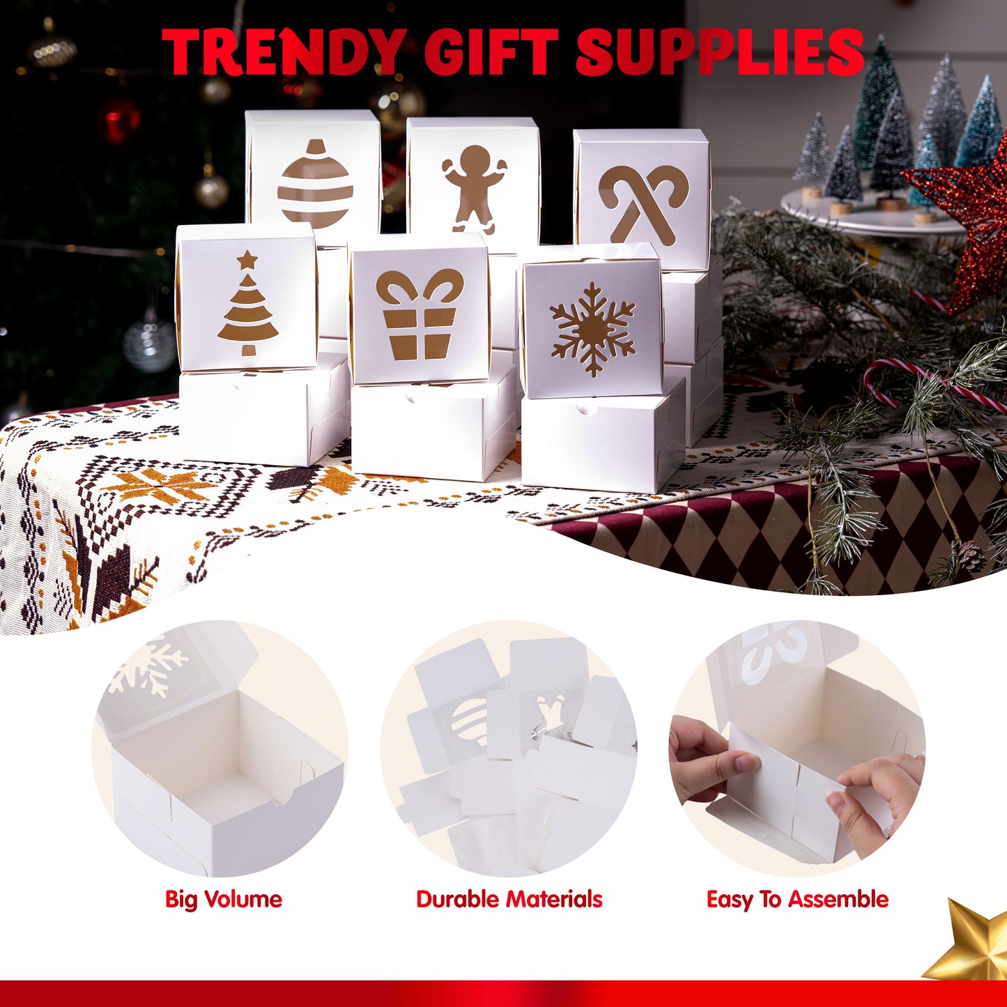 Joyfy 36 Pcs Christmas Cookie Boxes, White Treat Boxes with Window 4" x 4" x 2.5" Bakery Gift Wrapping Box for Xmas Holiday Party Favor Pastries, Cupcakes, Cookies Donuts Gift-Giving