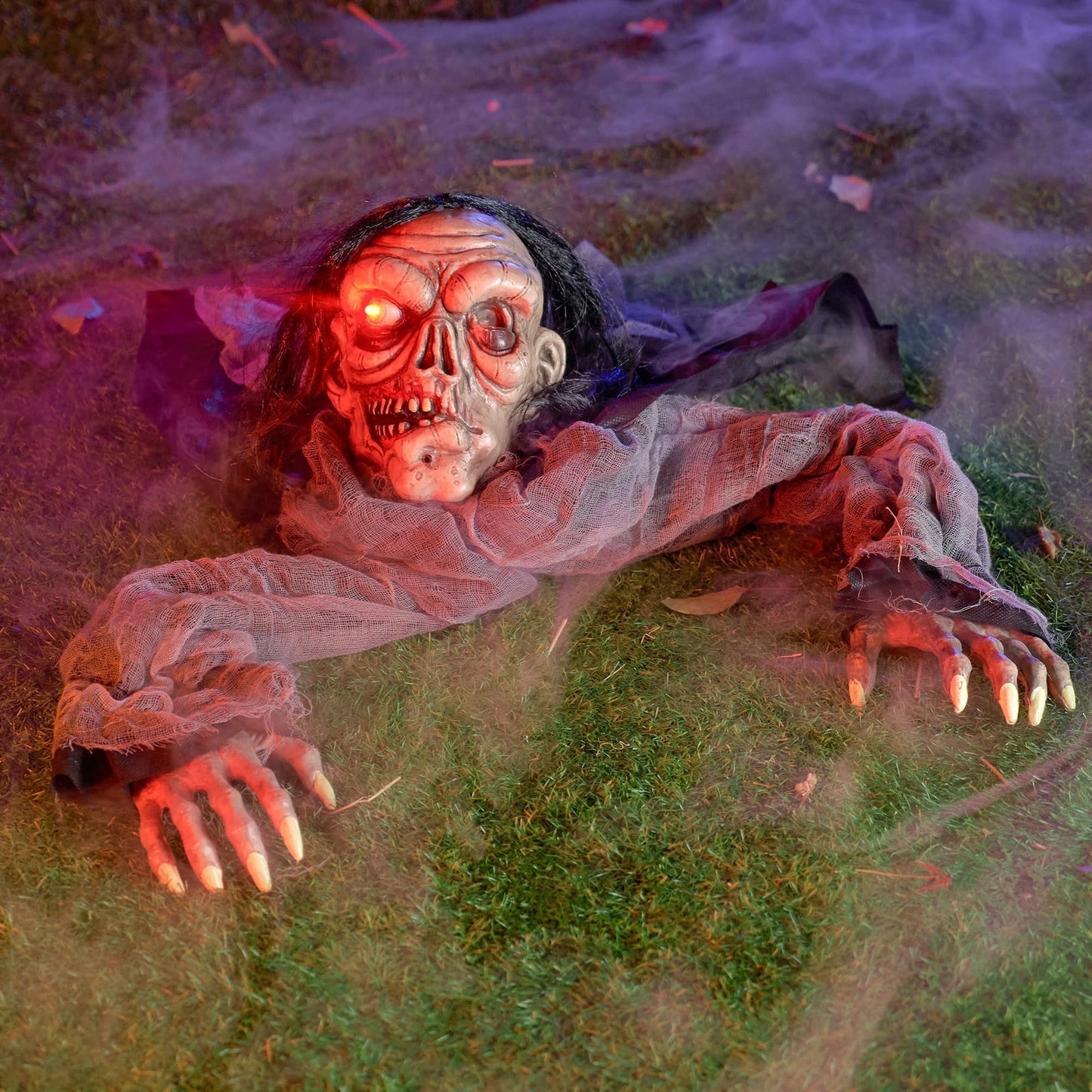 Joyfy Halloween Groundbreaker Animated Halloween Decorations Zombie with Decayed Face and Movable Arms,Outdoor Scary Halloween Yard Decorations,Haunted House Decorations
