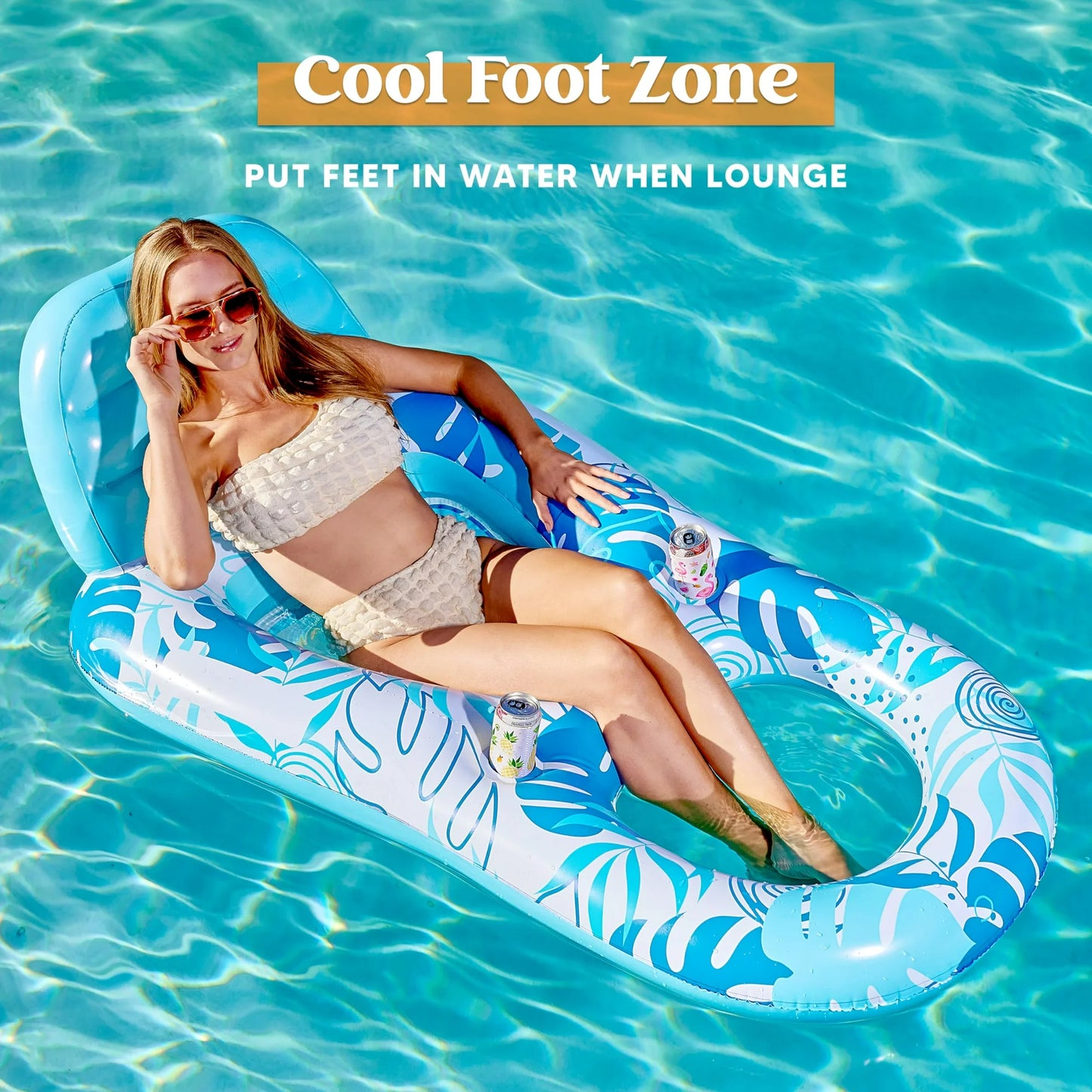 Syncfun Pool Lounge Float Adult, Inflatable Pool Floats Lounger Raft Floaties Water Floating Recliner Chair with Cup Holders Foot Rest Swimming Pool Floaty