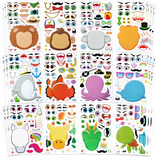 SYNCFUN 36 Sheets Make-a-Face Sticker Sheets, 1000+ Make Your Own Animal Mix and Match Stickers for Kids, Birthday Holiday Party Favor Craft Gifts for Toddlers, 9.8"x6.7"
