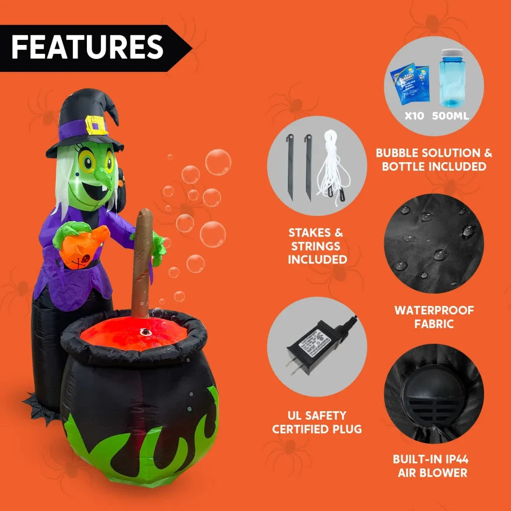 Syncfun 6 FT Halloween Inflatable Outdoor Witches Cauldron Pot Large Decorations with Flame Light and Bubble,Halloween Blow Ups for Outside Yard Decoration