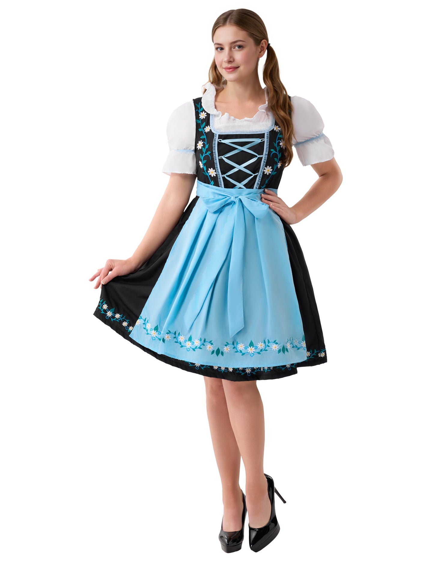 Joyfy Women Oktoberfest Dress, Halloween Dirndl Dresses Embroidery German Beer Costumes for Halloween Costumes Dress-up Party and Beer Carnival