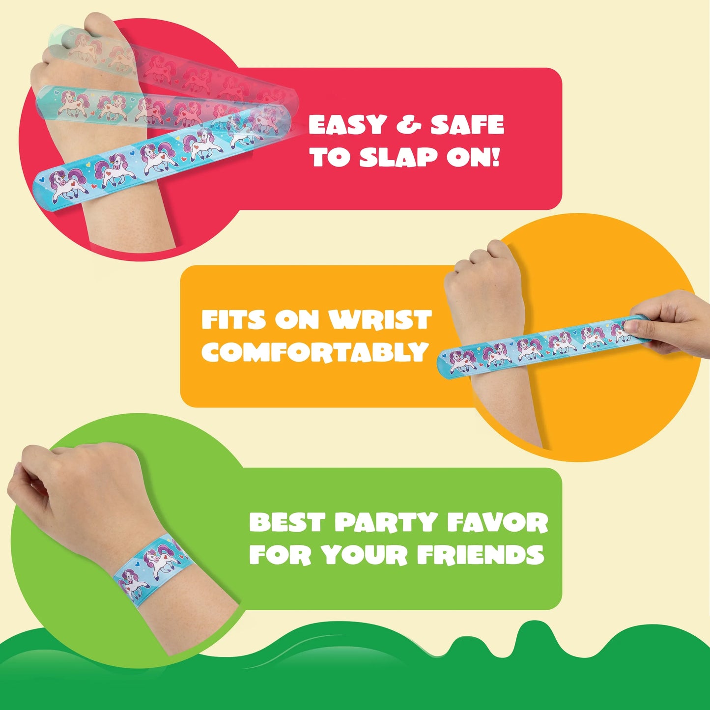 Syncfun 144 Pcs Slap Bracelets Party Favors for Kids, Bulk Wristbands with 36 Designs for Birthday Goody Bags Stuffers, Classroom Prizes Exchanging Gifts, Pinata Stuffers