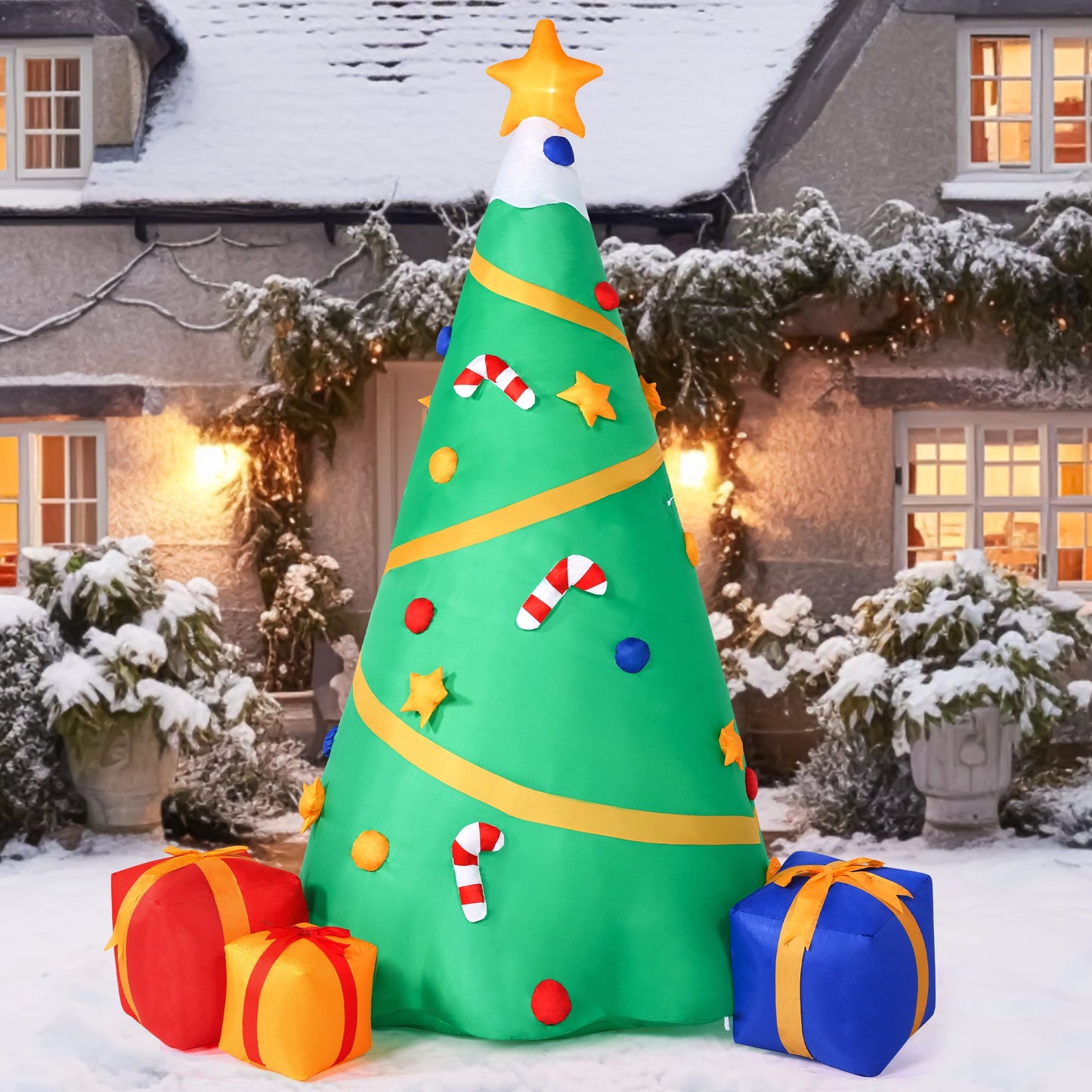 Joyfy 8 ft Christmas Inflatables Christmas Tree Outdoor Decorations,Giant Christmas Inflatable Tree Projection Blow Ups Yard with Built-in LEDs for Holiday Party Garden Lawn Decor
