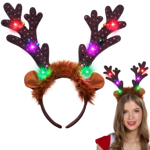 Joyfy Christmas Glowing Deer Antlers Headband, Long Deer Antlers Headband for Adults Kids Christmas Party Gift Supplies Christmas Accessories Christmas Holidays.