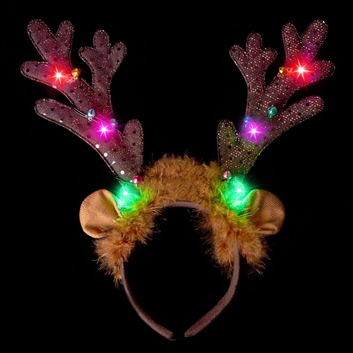 Joyfy Christmas Glowing Deer Antlers Headband, Long Deer Antlers Headband for Adults Kids Christmas Party Gift Supplies Christmas Accessories Christmas Holidays.